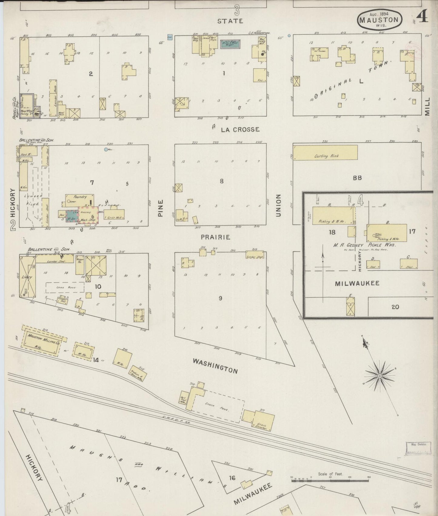 Sanborn Fire Insurance Map from Mauston, Juneau County, Wisconsin (1894), Sheet #0004 - Historic Sanborn Fire Insurance Map Print, vintage old map wall art, antique decor, genealogy gift, Wisconsin Wisconsin map