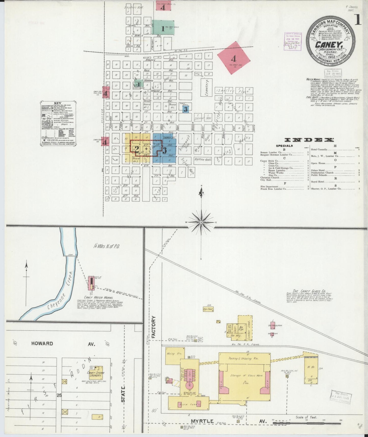 Sanborn Fire Insurance Map from Caney, Montgomery County, Kansas (1905), Sheet #0001 - Historic Sanborn Fire Insurance Map Print, vintage old map wall art, antique decor, genealogy gift, Kansas Kansas map