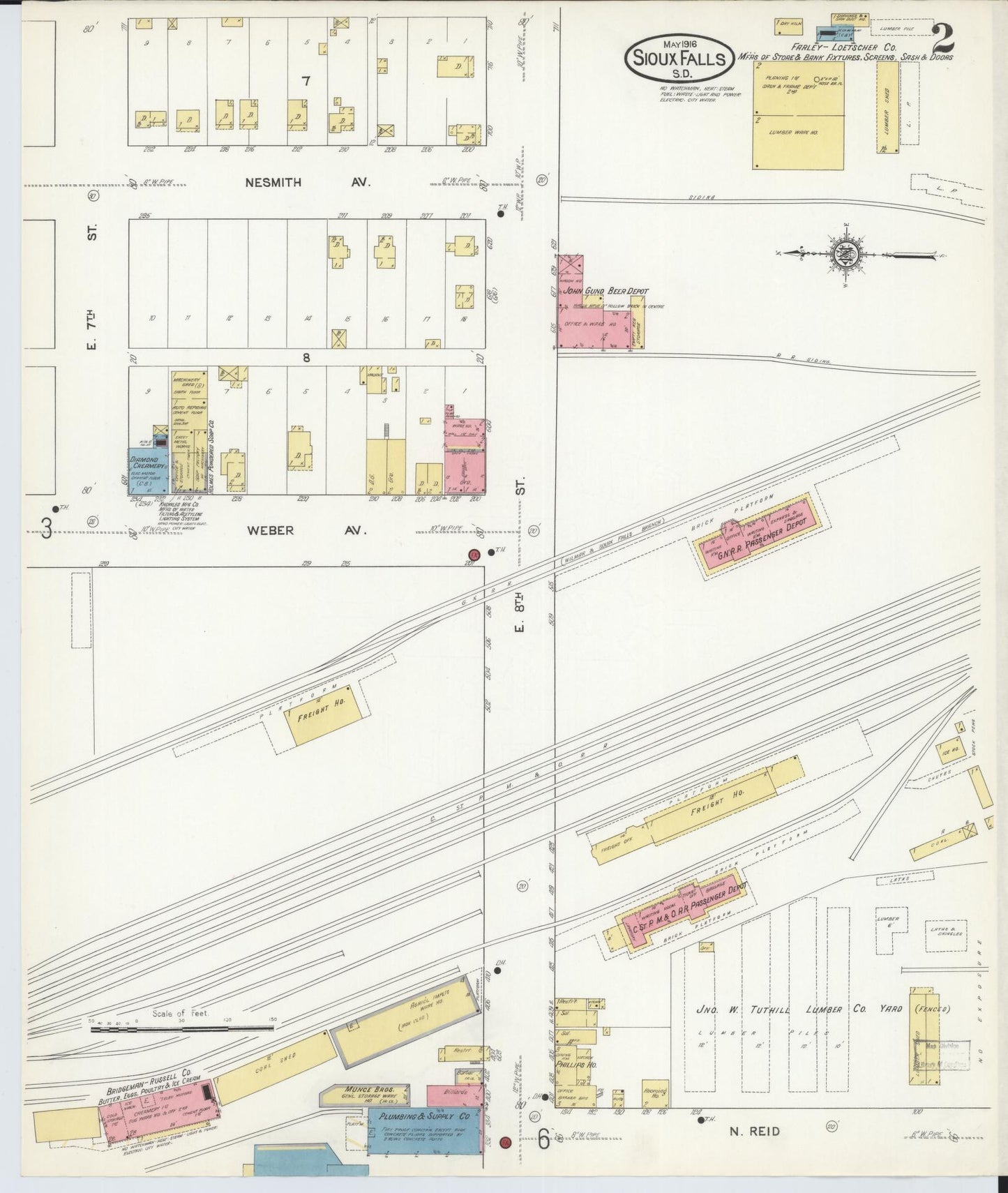 Sanborn Fire Insurance Map from Sioux Falls, Minnehaha County, South Dakota (1916), Sheet #0002 - Historic Sanborn Fire Insurance Map Print, vintage old map wall art, antique decor, genealogy gift, South Dakota South Dakota map