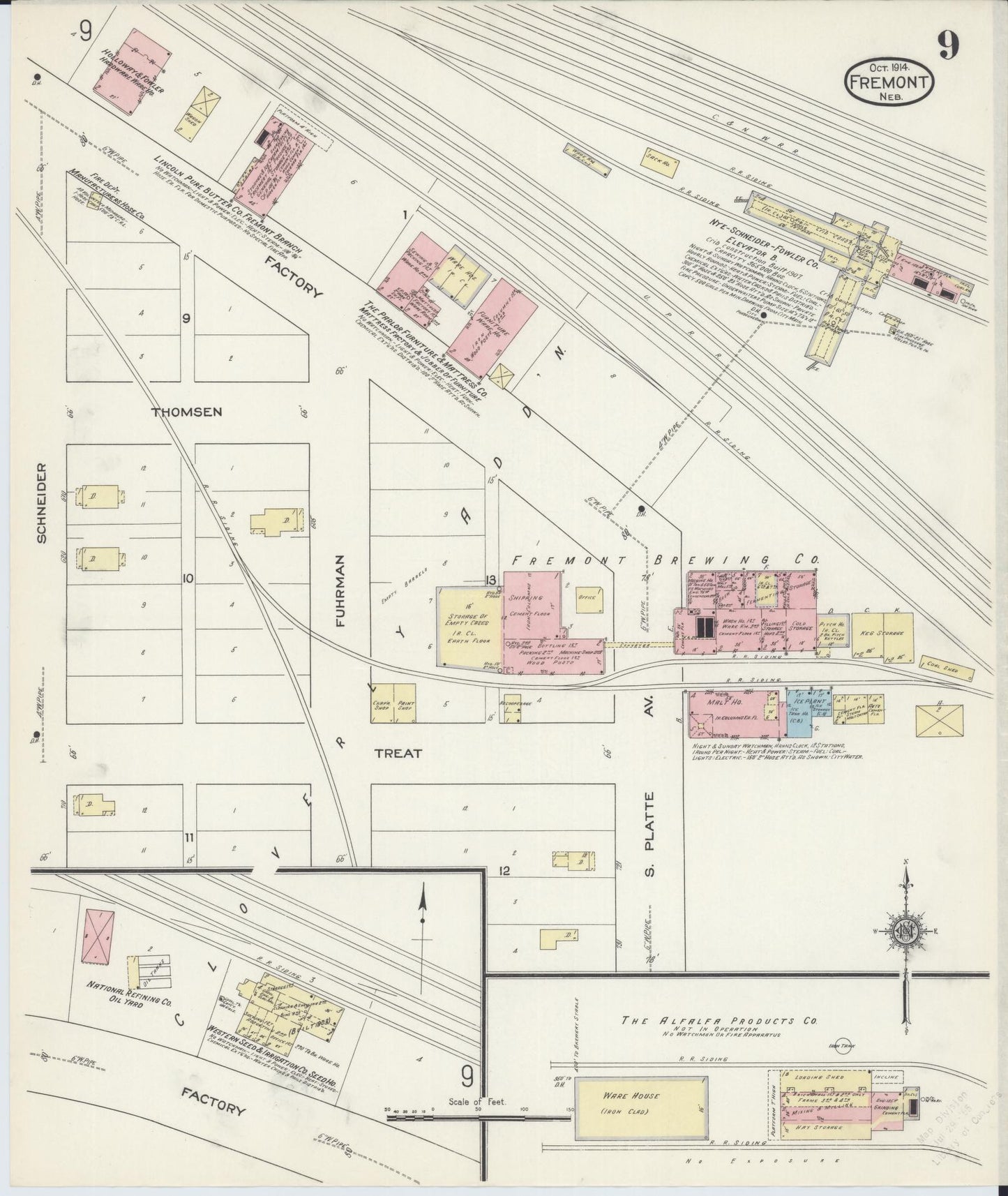 Sanborn Fire Insurance Map from Fremont, Dodge County, Nebraska (1914), Sheet #0009 - Historic Sanborn Fire Insurance Map Print, vintage old map wall art, antique decor, genealogy gift, Nebraska Nebraska map