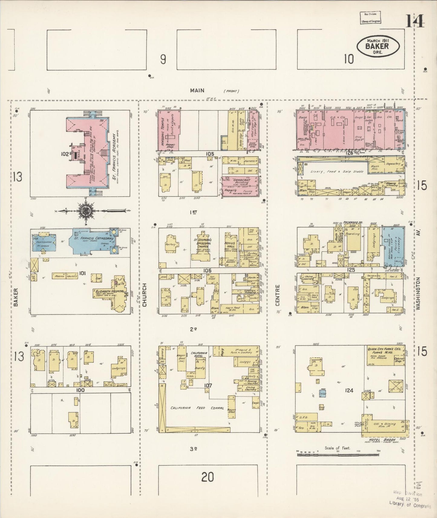 Sanborn Fire Insurance Map from Baker, Baker County, Oregon (1911), Sheet #0014 - Historic Sanborn Fire Insurance Map Print, vintage old map wall art, antique decor, genealogy gift, Oregon Oregon map