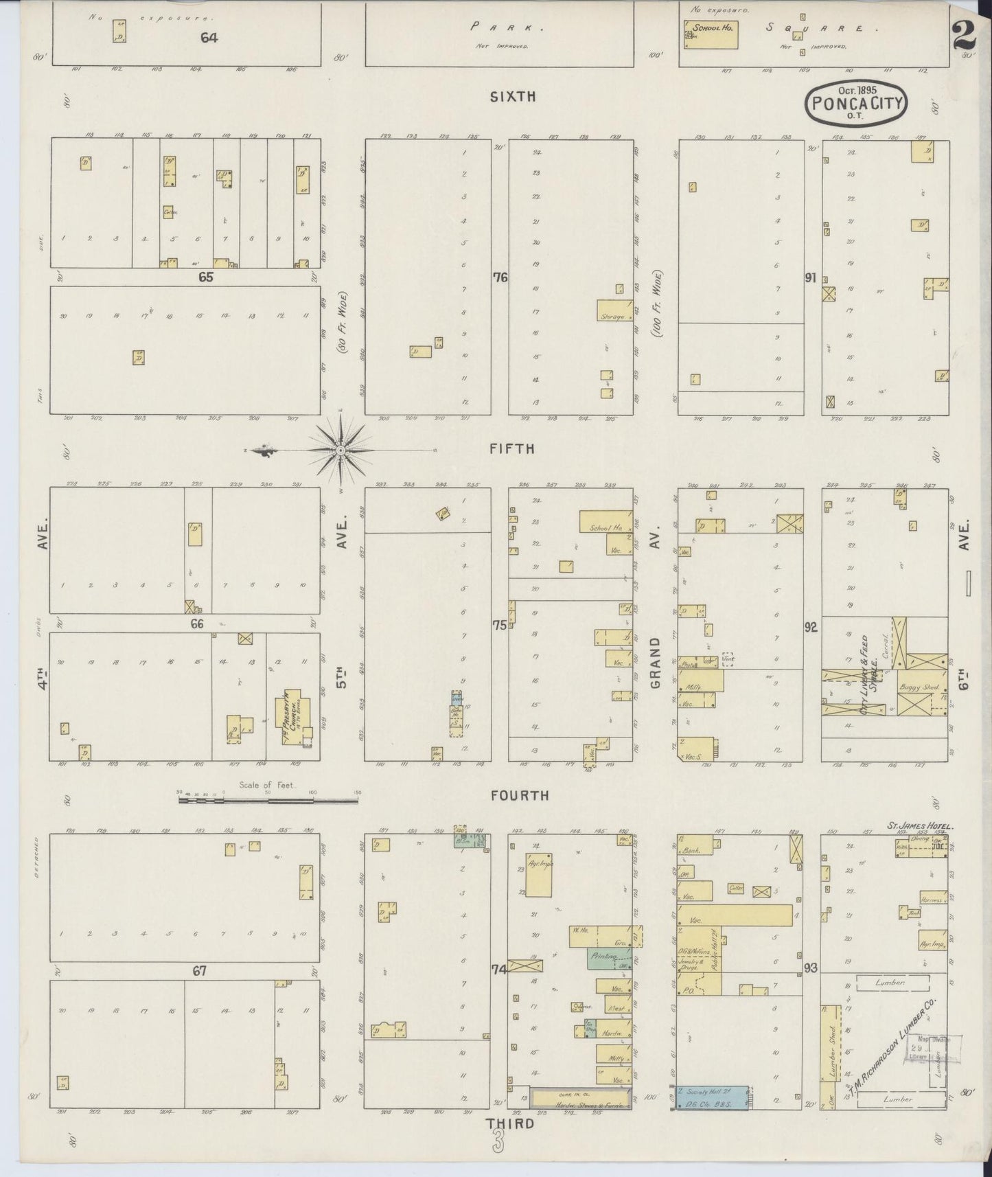 Sanborn Fire Insurance Map from Ponca City, Kay County, Oklahoma (1895), Sheet #0002 - Historic Sanborn Fire Insurance Map Print, vintage old map wall art, antique decor, genealogy gift, Oklahoma Oklahoma map