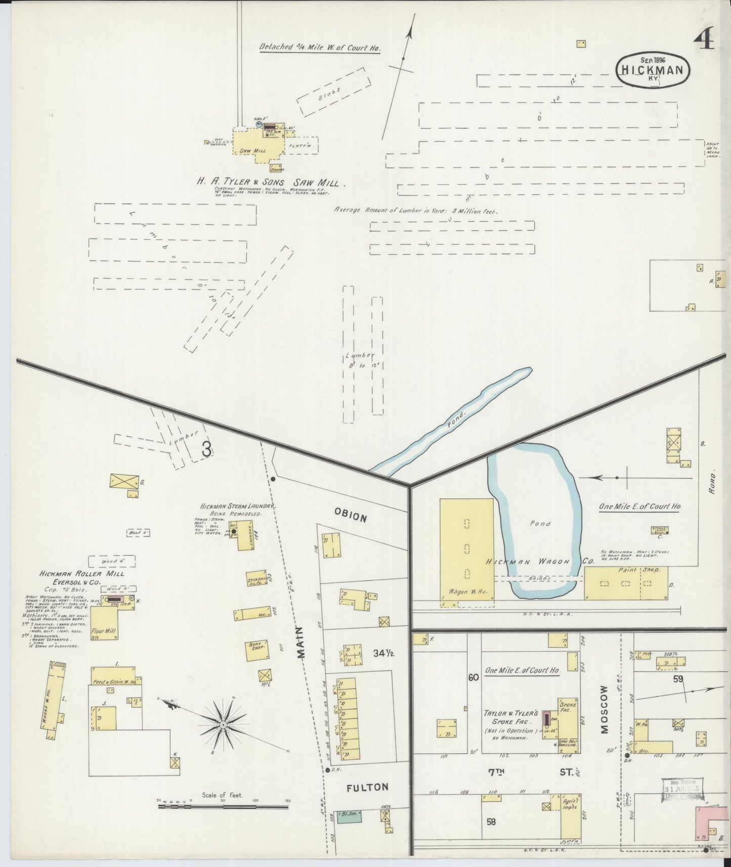 Sanborn Fire Insurance Map from Hickman, Fulton County, Kentucky (1896), Sheet #0004 - Complete Map Set gallery image, historic Sanborn map, vintage wall art, Kentucky Kentucky
