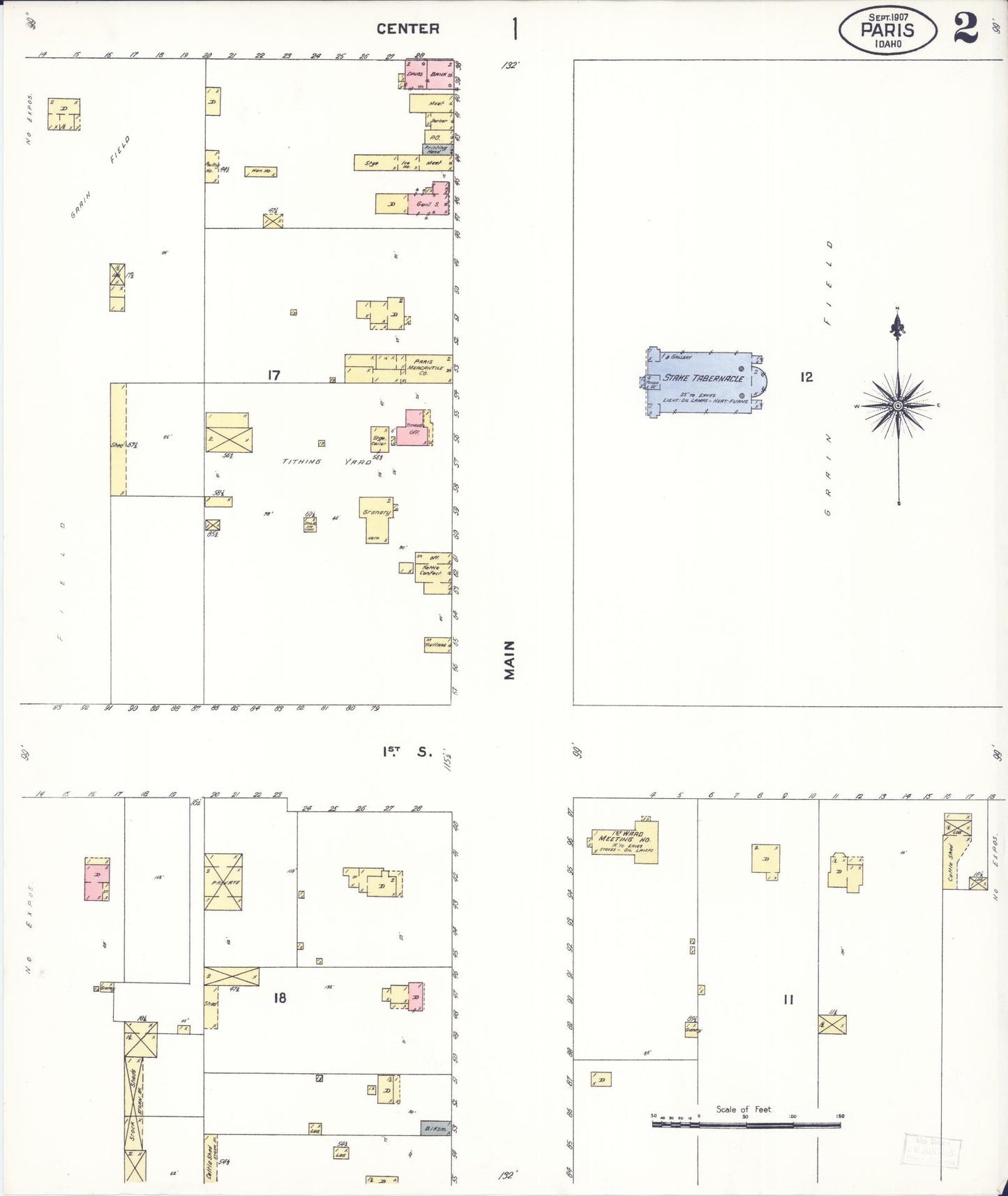 Sanborn Fire Insurance Map from Paris, Bear Lake County, Idaho (1907), Sheet #0002 - Historic Sanborn Fire Insurance Map Print, vintage old map wall art, antique decor, genealogy gift, Idaho Idaho map