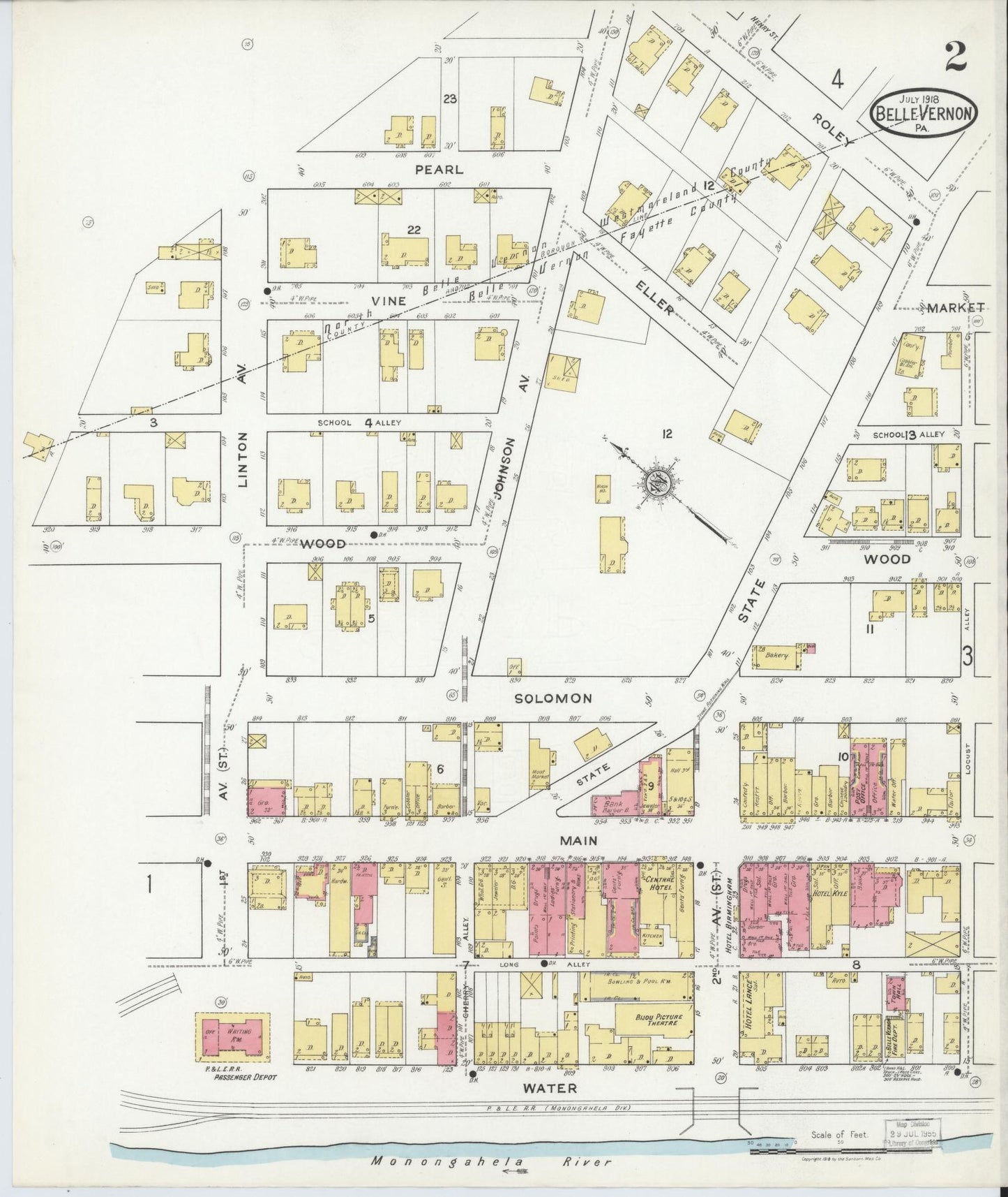 Sanborn Fire Insurance Map from Belle Vernon, Fayette County, Pennsylvania (1918), Sheet #0002 - Historic Sanborn Fire Insurance Map Print, vintage old map wall art, antique decor, genealogy gift, Pennsylvania Pennsylvania map