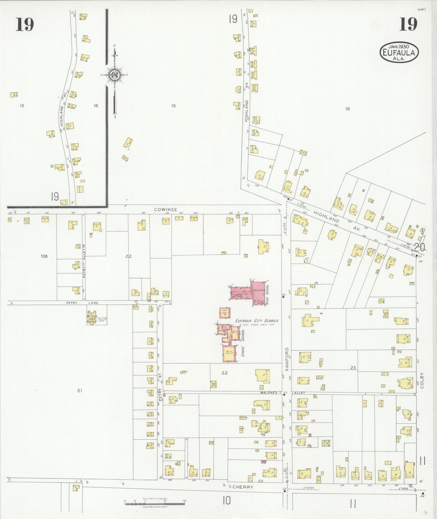 Sanborn Fire Insurance Map from Eufaula, Barbour County, Alabama (1930), Sheet #0019 - Historic Sanborn Fire Insurance Map Print, vintage old map wall art, antique decor, genealogy gift, Alabama Alabama map