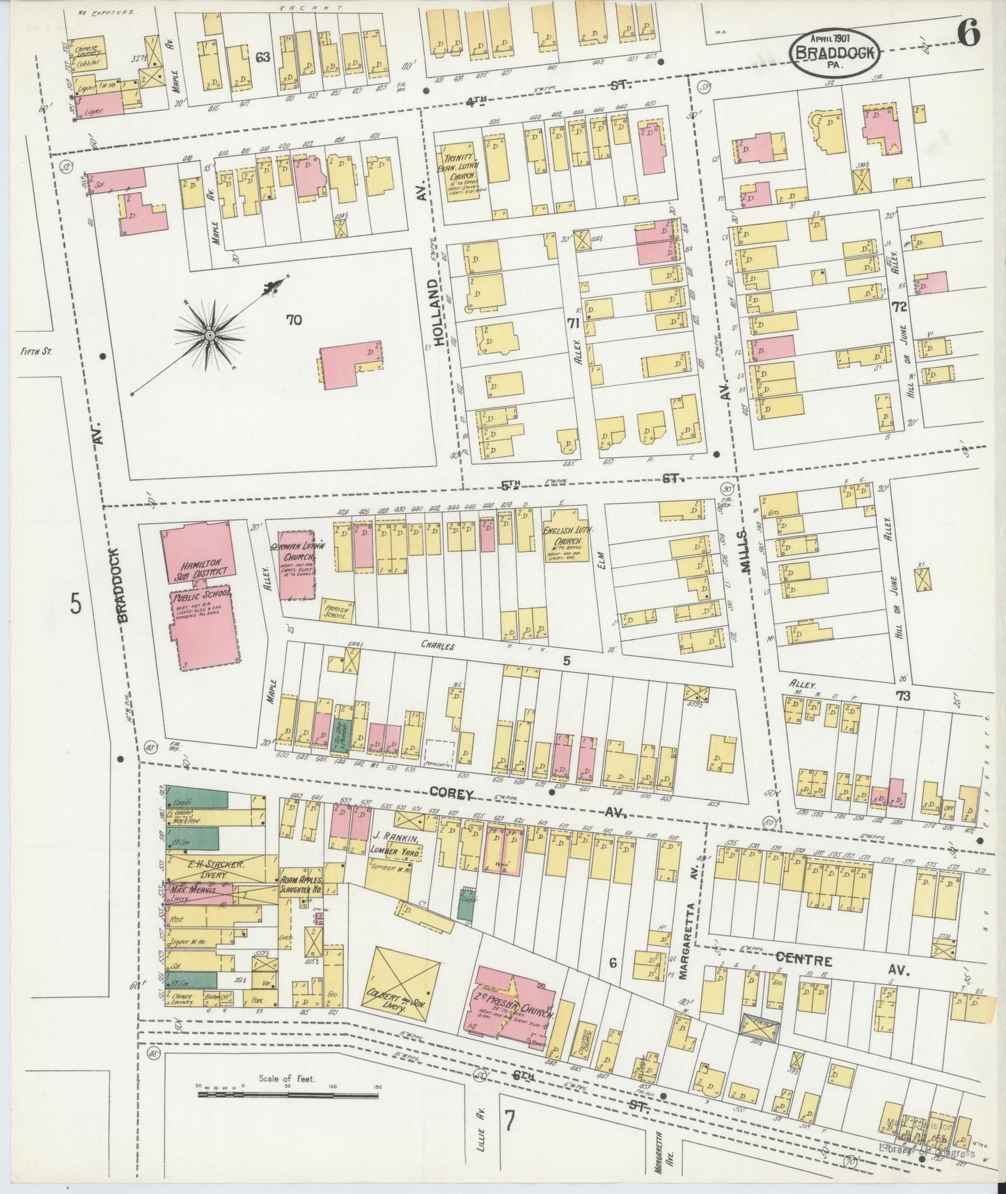 Sanborn Fire Insurance Map from Braddock, Allegheny County, Pennsylvania (1901), Sheet #0006 - Historic Sanborn Fire Insurance Map Print, vintage old map wall art, antique decor, genealogy gift, Pennsylvania Pennsylvania map