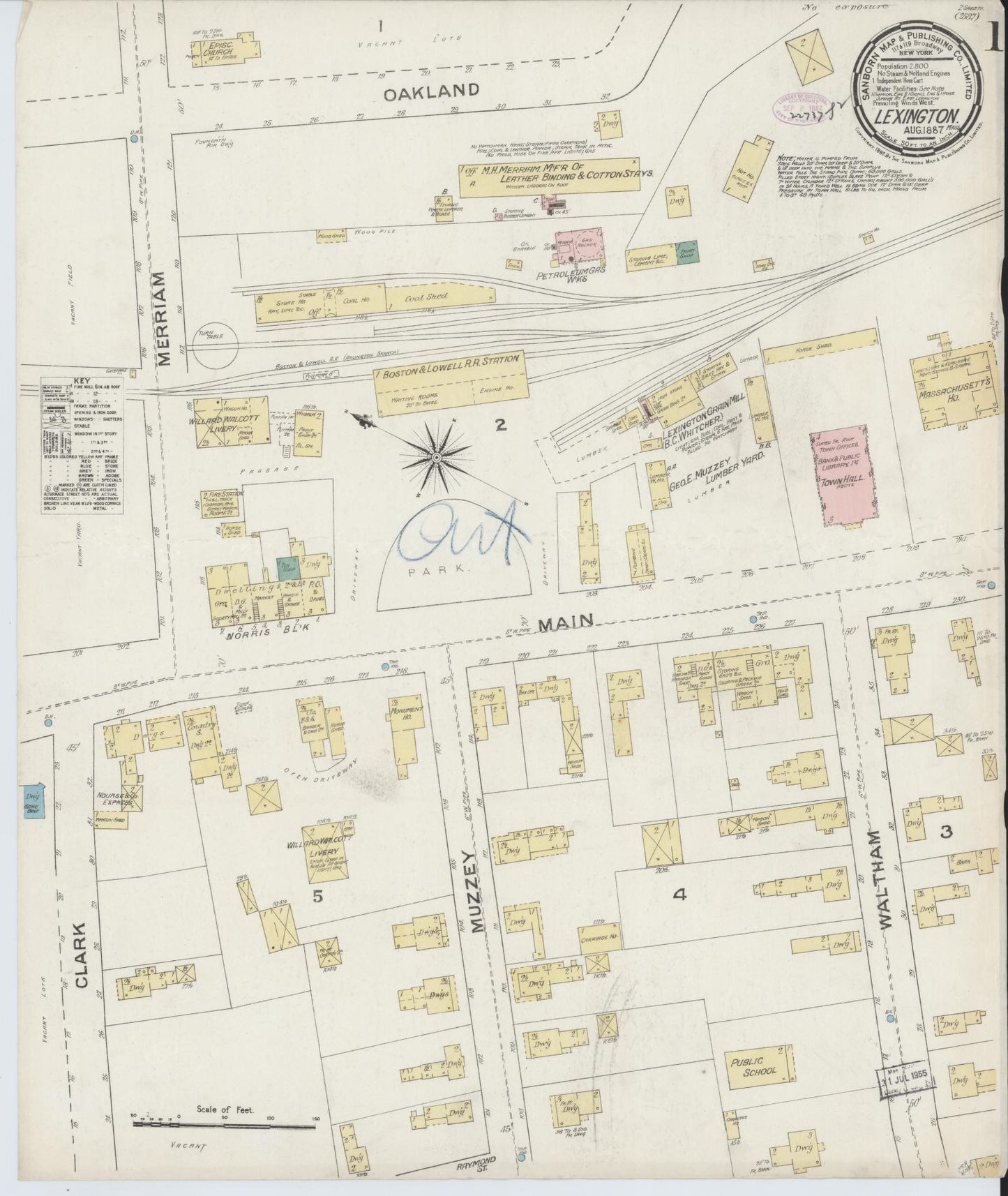 Sanborn Fire Insurance Map from Lexington, Middlesex County, Massachusetts (1887), Sheet #0001 - Historic Sanborn Fire Insurance Map Print, vintage old map wall art, antique decor, genealogy gift, Massachusetts Massachusetts map