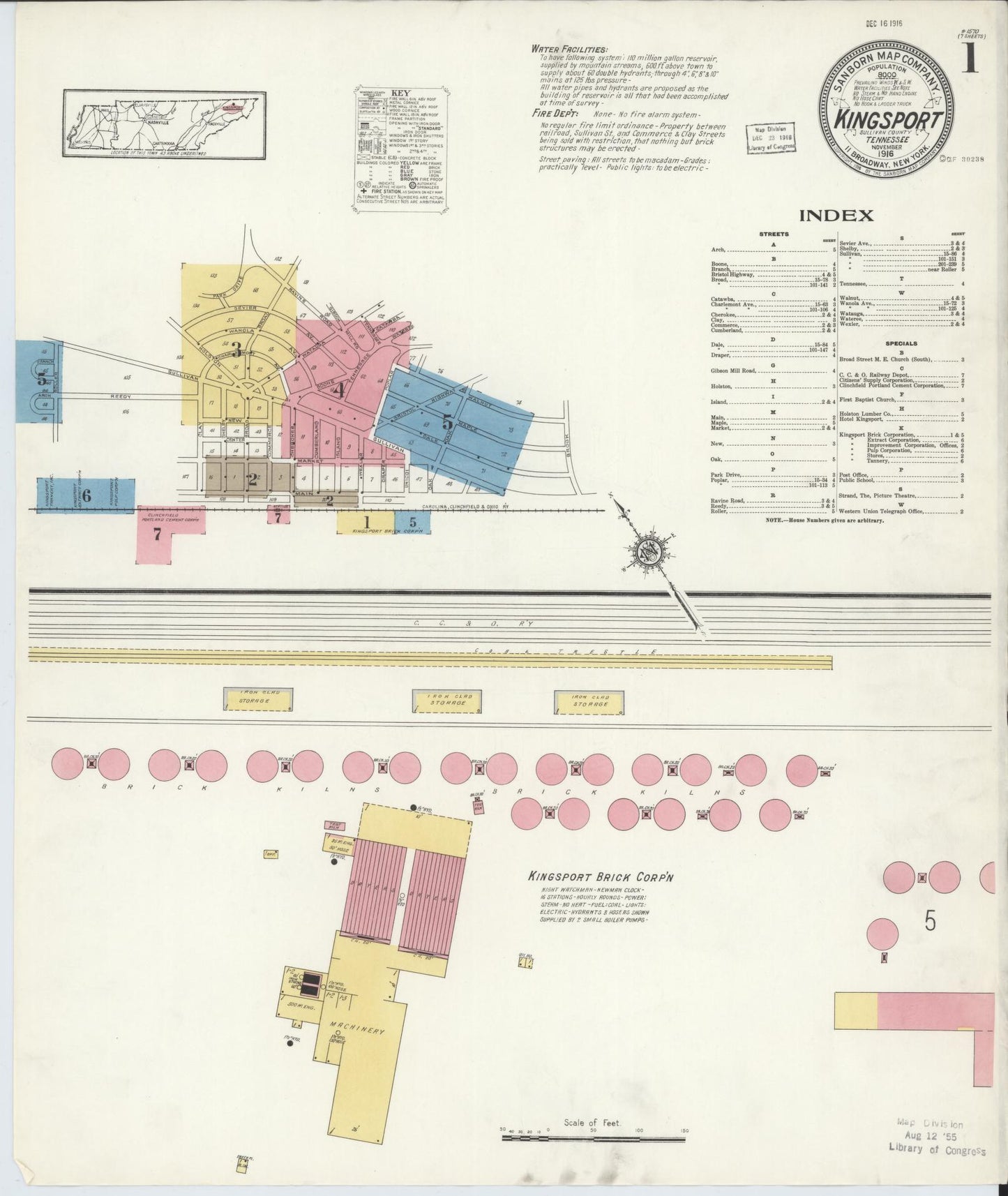 Sanborn Fire Insurance Map from Kingsport, Sullivan County, Tennessee. (1916) – Historic Sanborn Fire Insurance Map Print