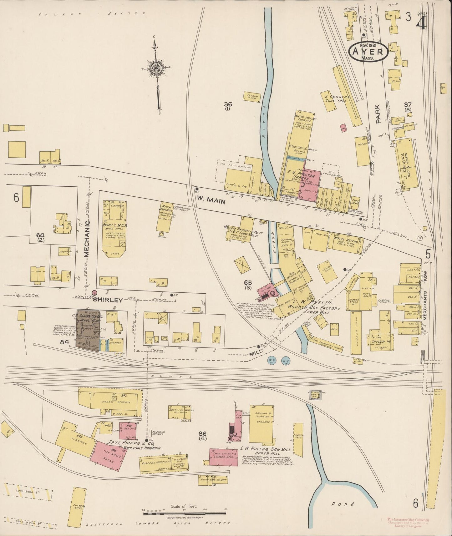 Sanborn Fire Insurance Map from Ayer, Middlesex County, Massachusetts (1921), Sheet #0004 - Historic Sanborn Fire Insurance Map Print, vintage old map wall art, antique decor, genealogy gift, Massachusetts Massachusetts map