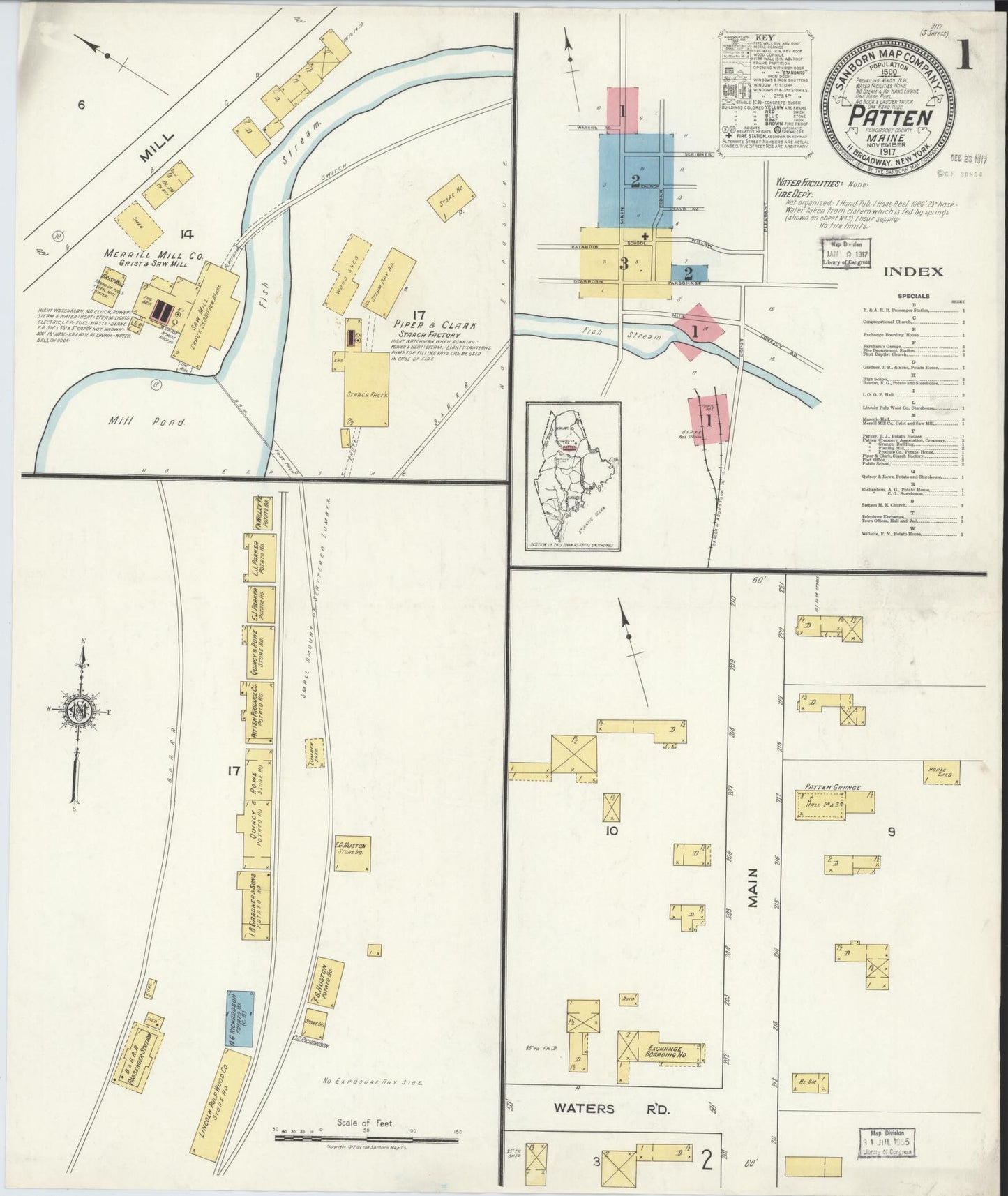 Sanborn Fire Insurance Map from Patten, Penobscot County, Maine. (1917) – Historic Sanborn Fire Insurance Map Print