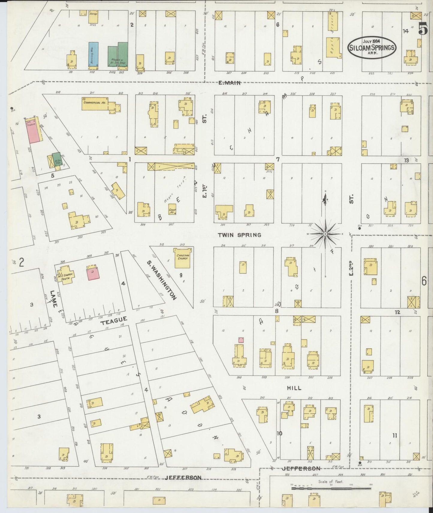 Sanborn Fire Insurance Map from Siloam Springs, Benton County, Arkansas (1904), Sheet #0005 - Historic Sanborn Fire Insurance Map Print, vintage old map wall art, antique decor, genealogy gift, Arkansas Arkansas map