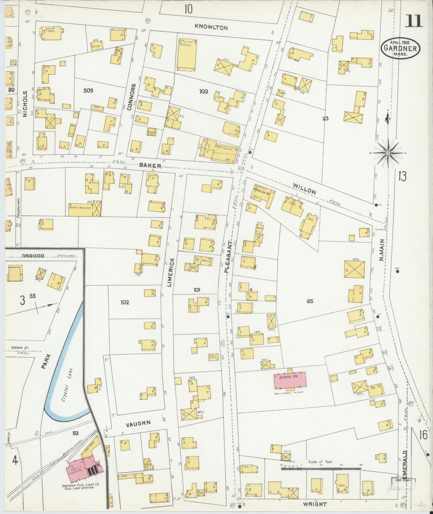 Sanborn Fire Insurance Map from Gardner, Worcester County, Massachusetts (1905), Sheet #0011 - Historic Sanborn Fire Insurance Map Print, vintage old map wall art, antique decor, genealogy gift, Massachusetts Massachusetts map
