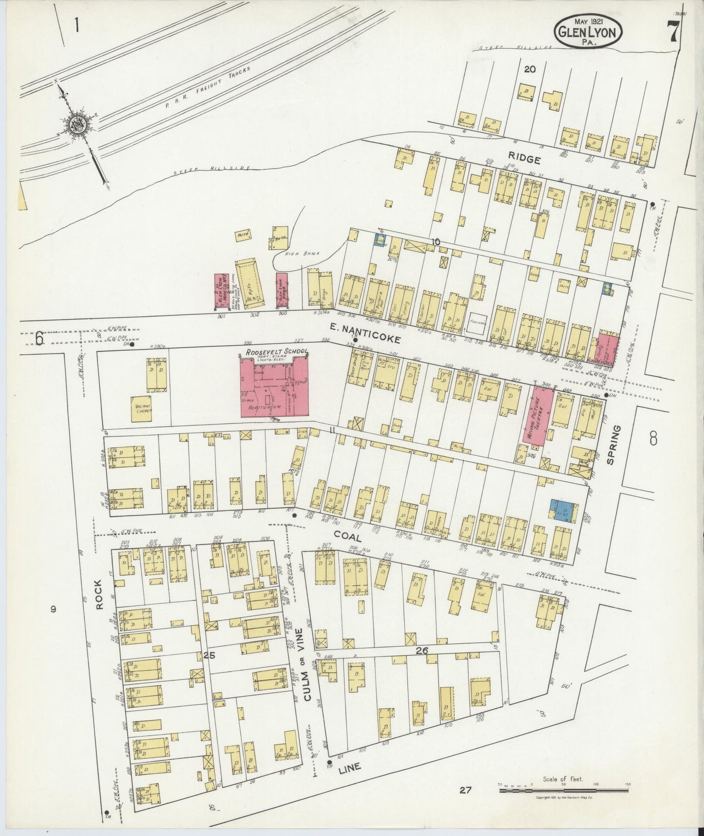 Sanborn Fire Insurance Map from Glen Lyon, Luzerne County, Pennsylvania (1921), Sheet #0007 - Historic Sanborn Fire Insurance Map Print, vintage old map wall art, antique decor, genealogy gift, Pennsylvania Pennsylvania map