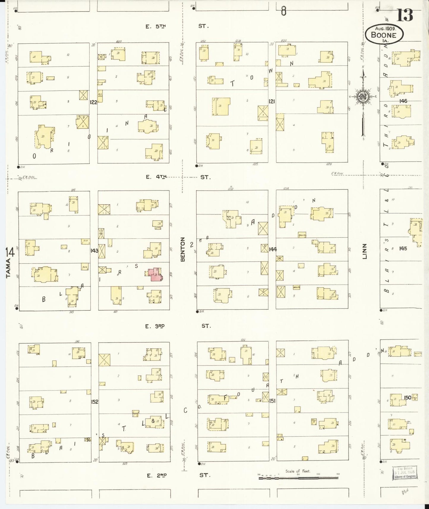Sanborn Fire Insurance Map from Boone, Boone County, Iowa (1909), Sheet #0013 - Historic Sanborn Fire Insurance Map Print, vintage old map wall art