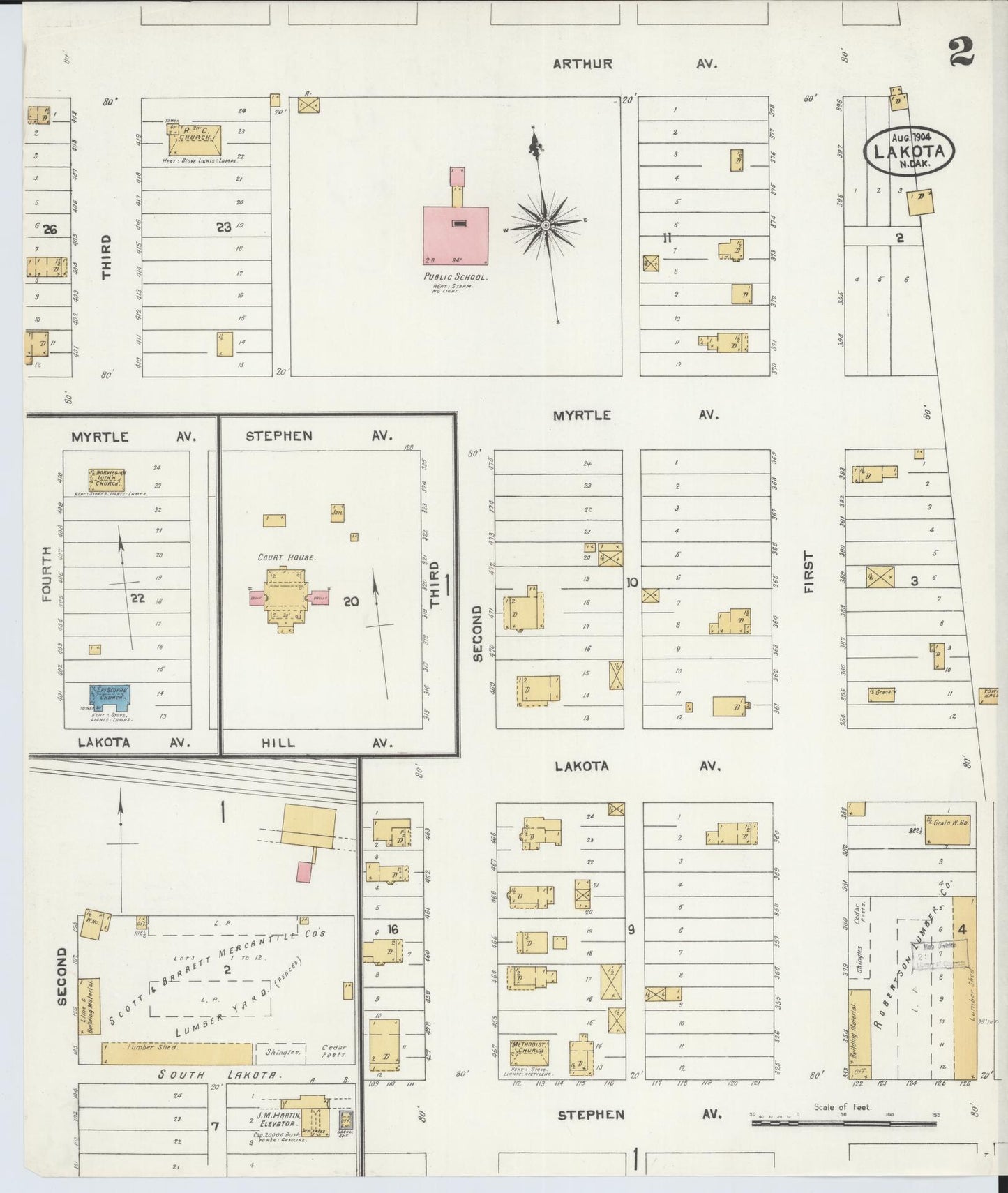 Sanborn Fire Insurance Map from Lakota, Nelson County, North Dakota (1904), Sheet #0002 - Complete Map Set gallery image, historic Sanborn map, vintage wall art, North Dakota North Dakota