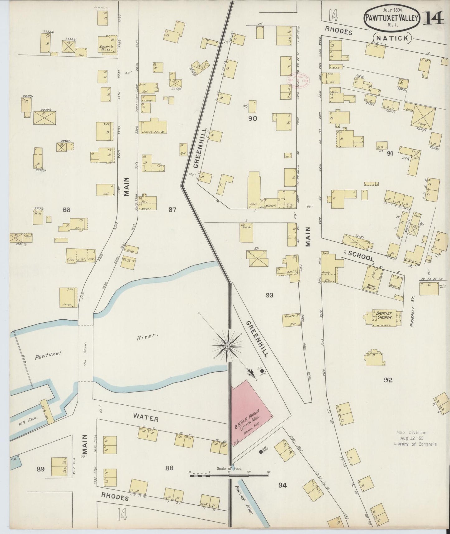 Sanborn Fire Insurance Map from Pawtuxet Valley, Kent and Providence Counties, Rhode Island (1894), Sheet #0014 - Historic Sanborn Fire Insurance Map Print, vintage old map wall art, antique decor, genealogy gift, Washington Washington map