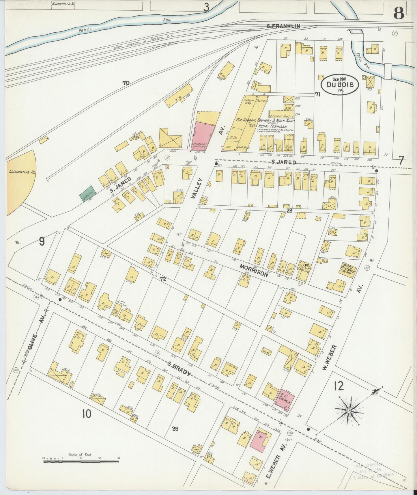 Sanborn Fire Insurance Map from Du Bois, Clearfield County, Pennsylvania (1901), Sheet #0008 - Historic Sanborn Fire Insurance Map Print, vintage old map wall art, antique decor, genealogy gift, Pennsylvania Pennsylvania map