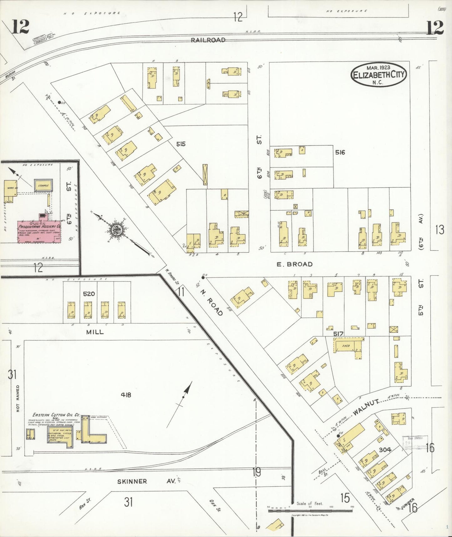 Sanborn Fire Insurance Map from Elizabeth City, Pasquotank County, North Carolina (1923), Sheet #0012 - Historic Sanborn Fire Insurance Map Print, vintage old map wall art, antique decor, genealogy gift, North Carolina North Carolina map