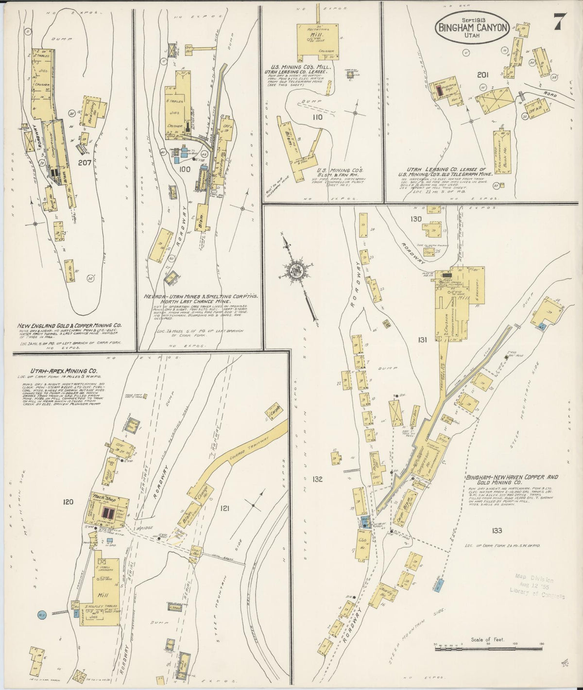 Sanborn Fire Insurance Map from Bingham Canyon, Salt Lake County, Utah (1913), Sheet #0007 - Historic Sanborn Fire Insurance Map Print, vintage old map wall art, antique decor, genealogy gift, Utah Utah map