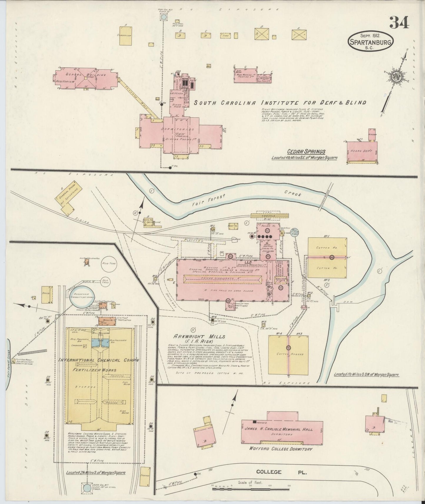Sanborn Fire Insurance Map from Spartanburg, Spartanburg County, South Carolina (1912), Sheet #0034 - Historic Sanborn Fire Insurance Map Print, vintage old map wall art, antique decor, genealogy gift, South Carolina South Carolina map