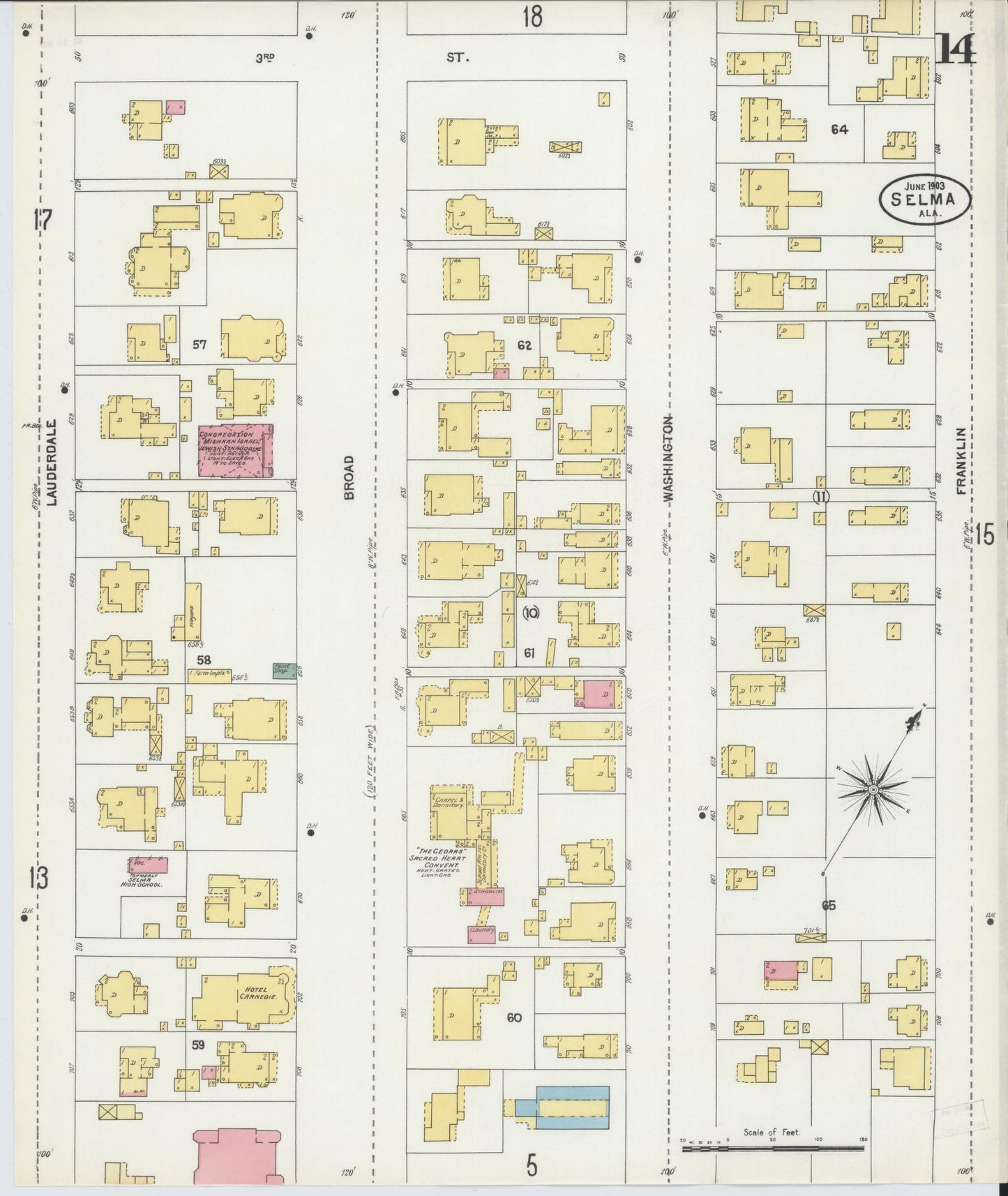 Sanborn Fire Insurance Map from Selma, Dallas County, Alabama (1903), Sheet #0014 - Historic Sanborn Fire Insurance Map Print, vintage old map wall art, antique decor, genealogy gift, Alabama Alabama map
