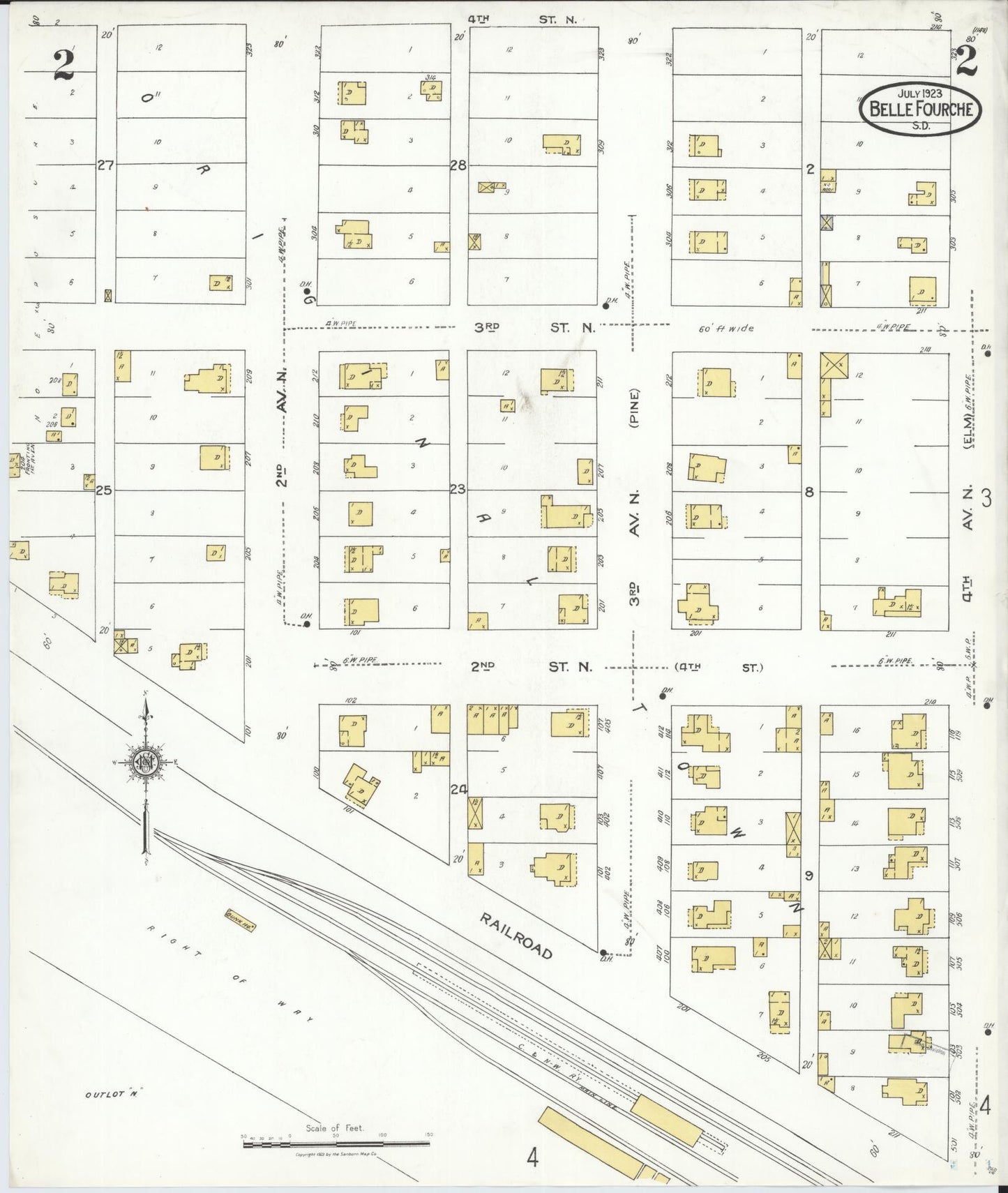 Sanborn Fire Insurance Map from Belle Fourche, Butte County, South Dakota (1923), Sheet #0002 - Historic Sanborn Fire Insurance Map Print, vintage old map wall art, antique decor, genealogy gift, South Dakota South Dakota map