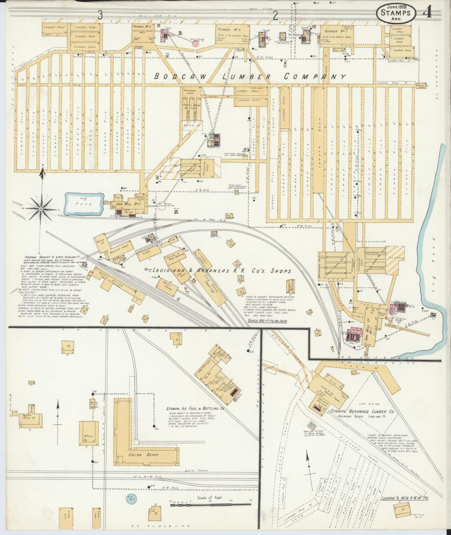 Sanborn Fire Insurance Map from Stamps, Lafayette County, Arkansas (1908), Sheet #0004 - Complete Map Set gallery image, historic Sanborn map, vintage wall art, Arkansas Arkansas