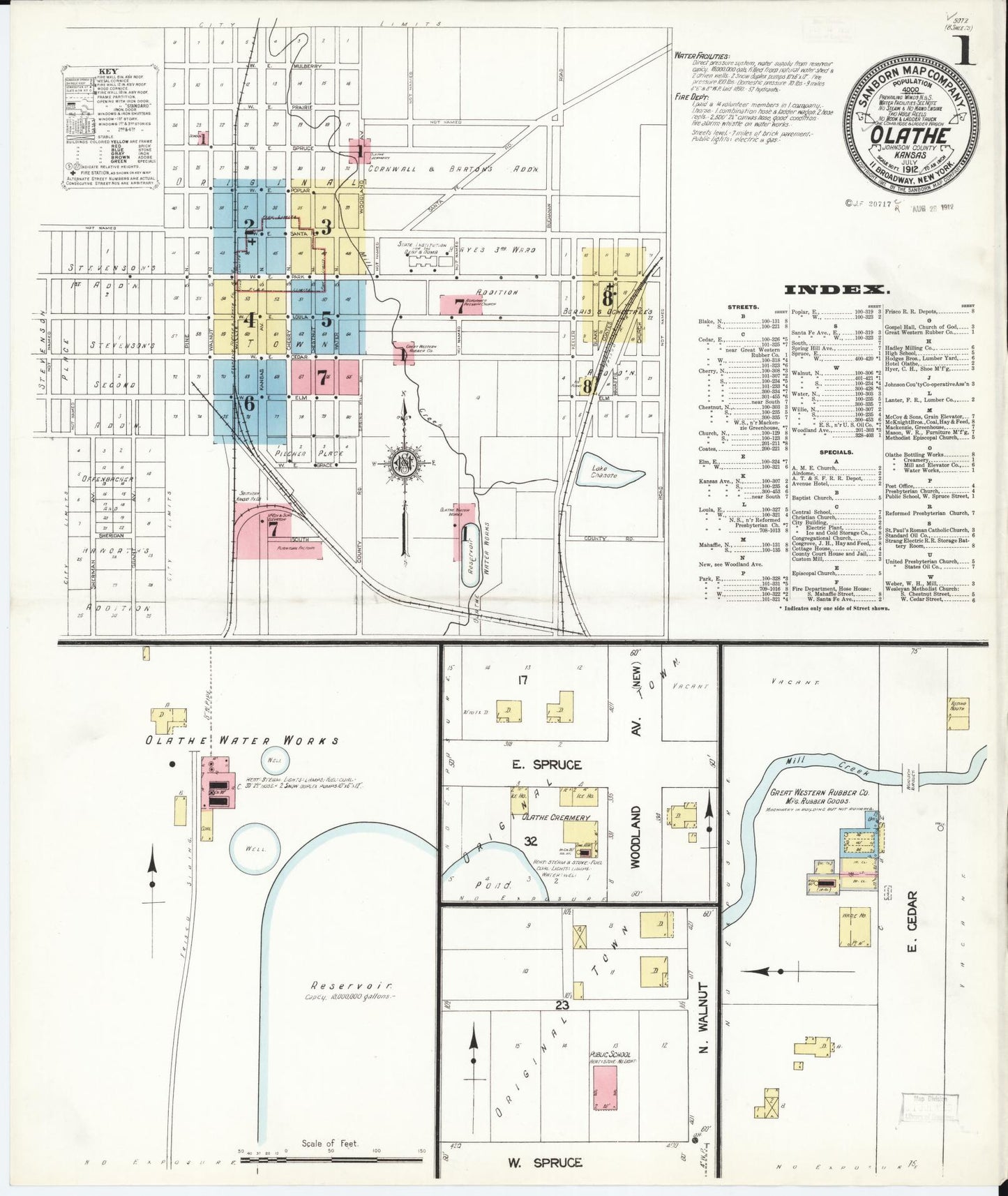 Sanborn Fire Insurance Map from Olathe, Johnson County, Kansas (1912), Sheet #0001 - Historic Sanborn Fire Insurance Map Print, vintage old map wall art, antique decor, genealogy gift, Kansas Kansas map