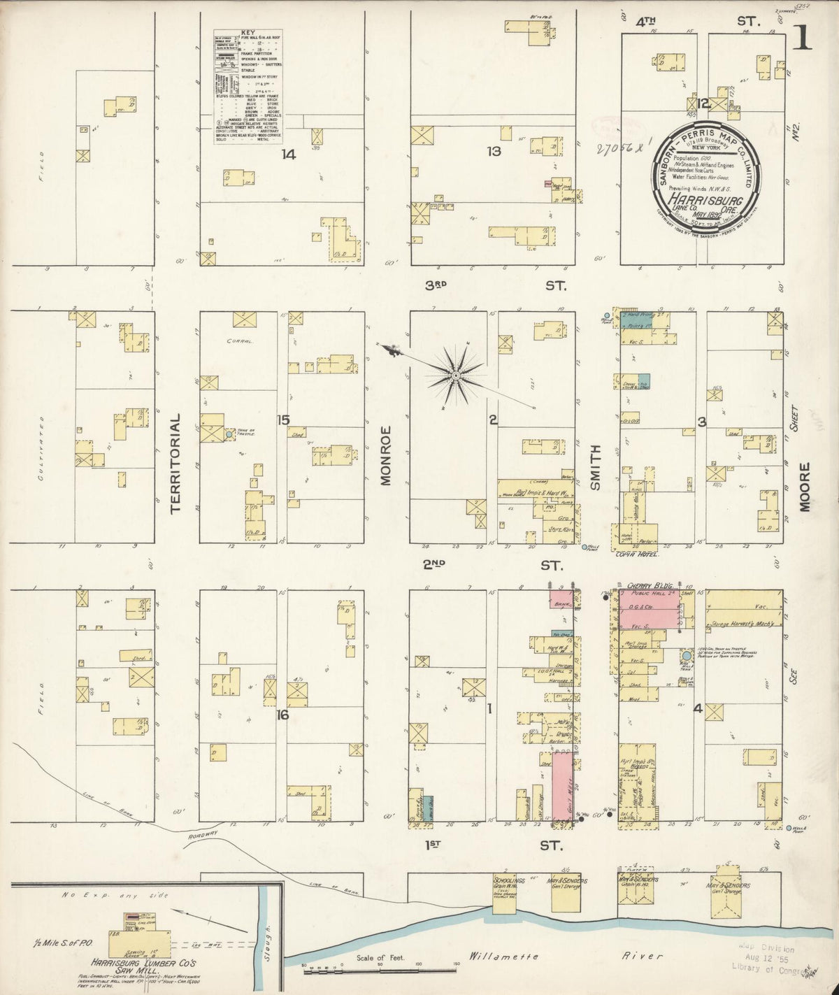 Sanborn Fire Insurance Map from Harrisburg, Linn County, Oregon (1892), Sheet #0001 - Historic Sanborn Fire Insurance Map Print, vintage old map wall art, antique decor, genealogy gift, Oregon Oregon map