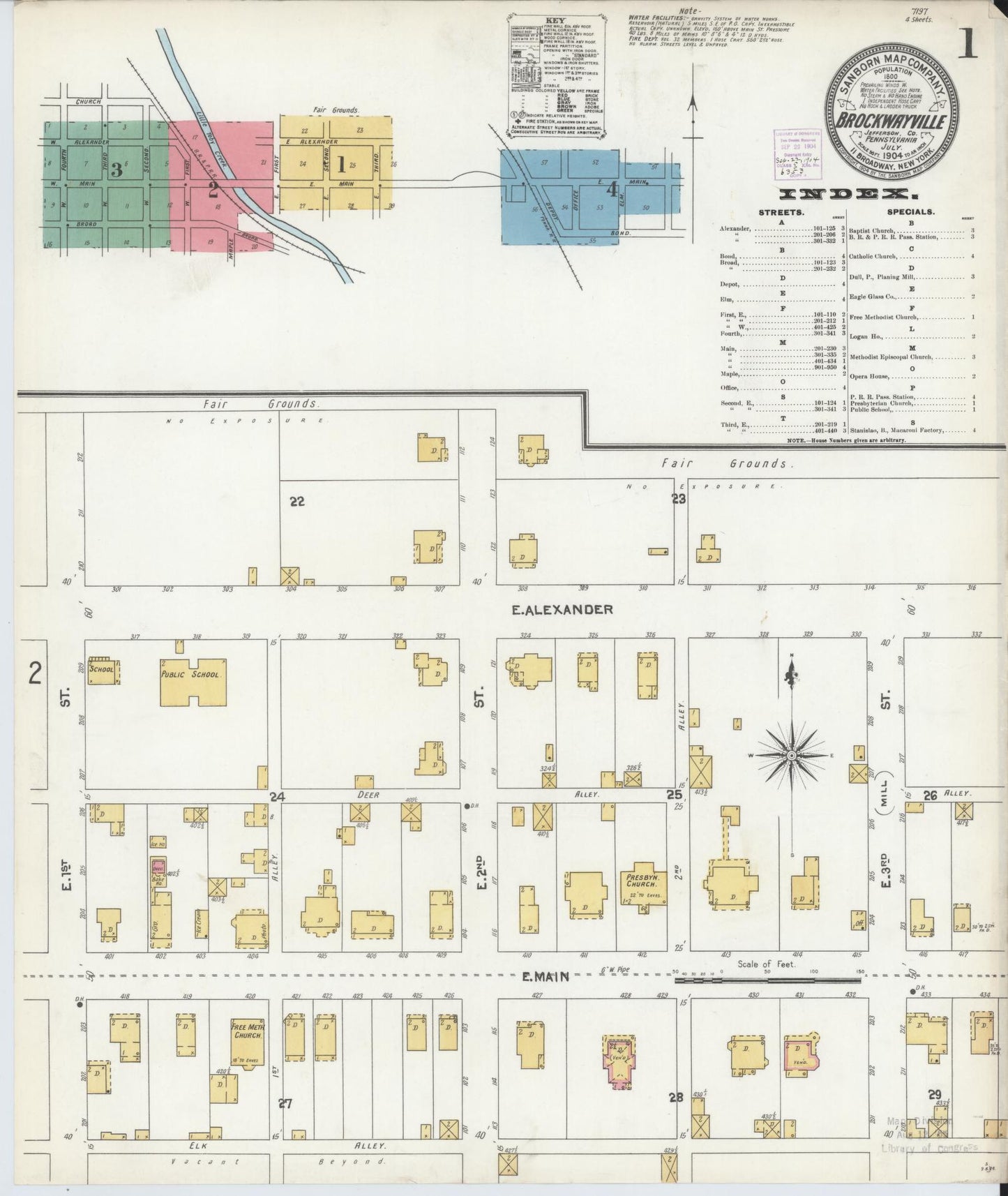 Sanborn Fire Insurance Map from Brockway, Jefferson County, Pennsylvania (1904), Sheet #0001 - Historic Sanborn Fire Insurance Map Print, vintage old map wall art, antique decor, genealogy gift, Pennsylvania Pennsylvania map