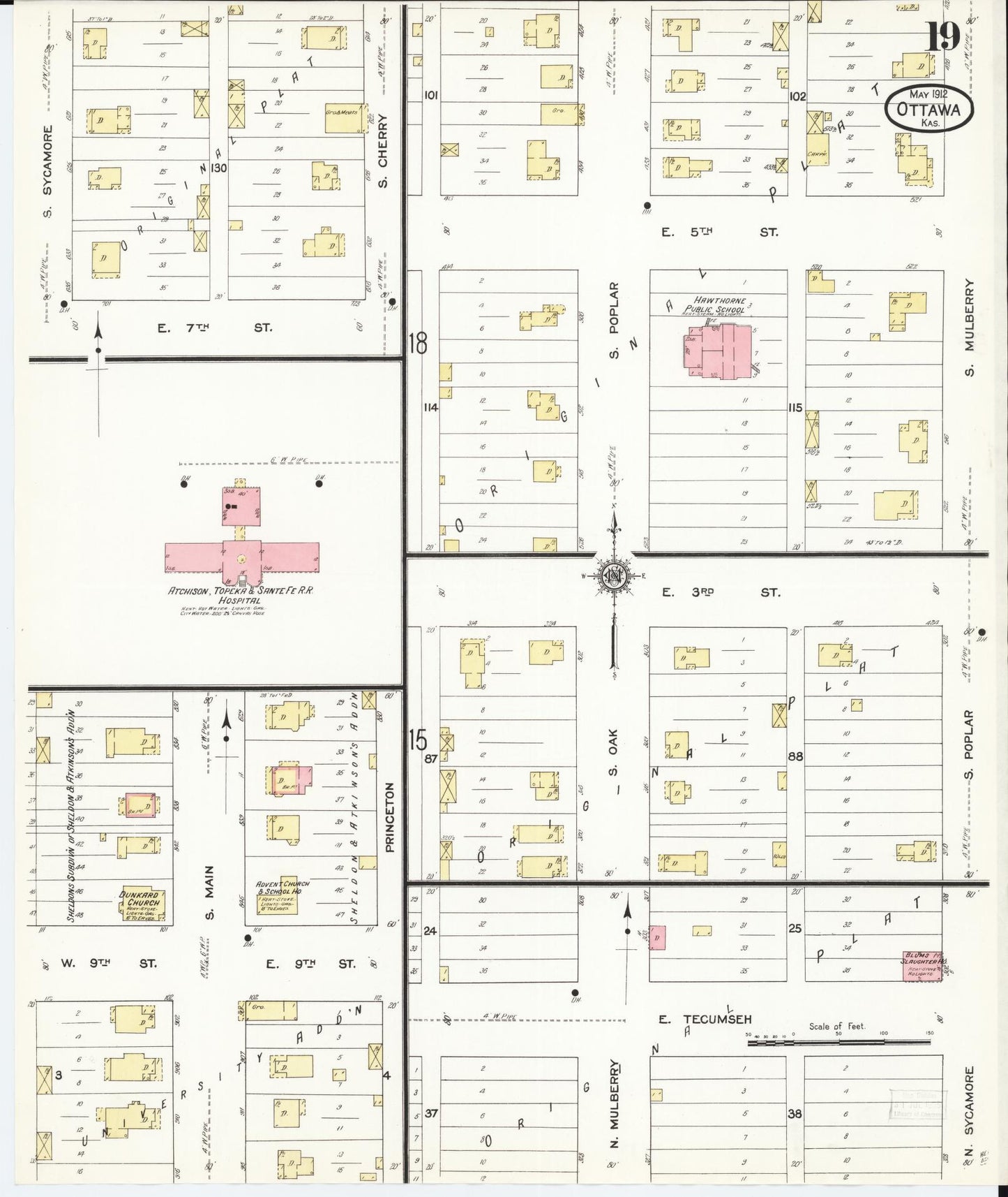 Sanborn Fire Insurance Map from Ottawa, Franklin County, Kansas (1912), Sheet #0019 - Historic Sanborn Fire Insurance Map Print, vintage old map wall art, antique decor, genealogy gift, Kansas Kansas map