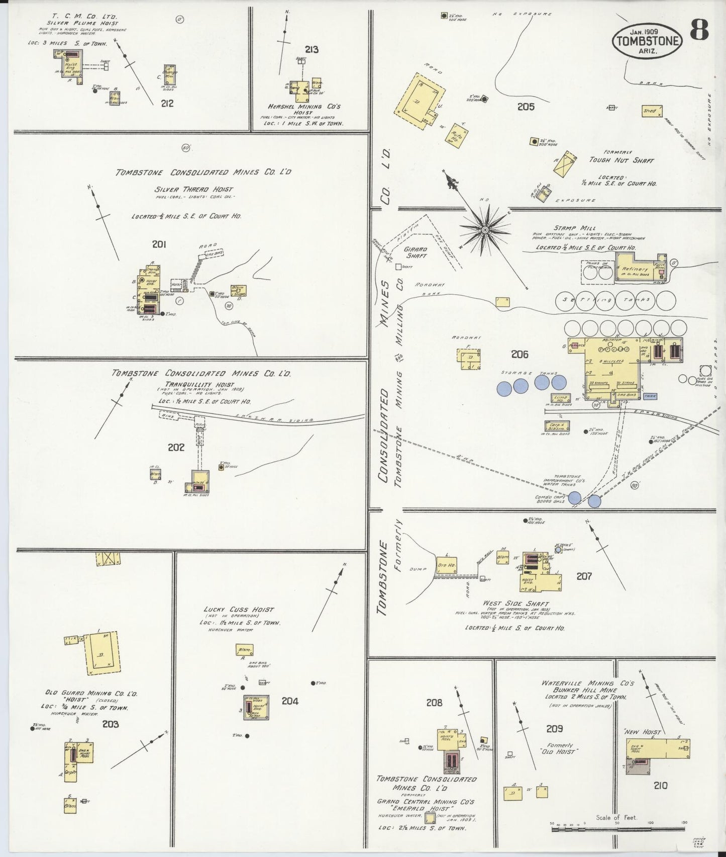 Sanborn Fire Insurance Map from Tombstone, Cochise County, Arizona (1909), Sheet #0008 - Complete Map Set gallery image, historic Sanborn map, vintage wall art, Arizona Arizona
