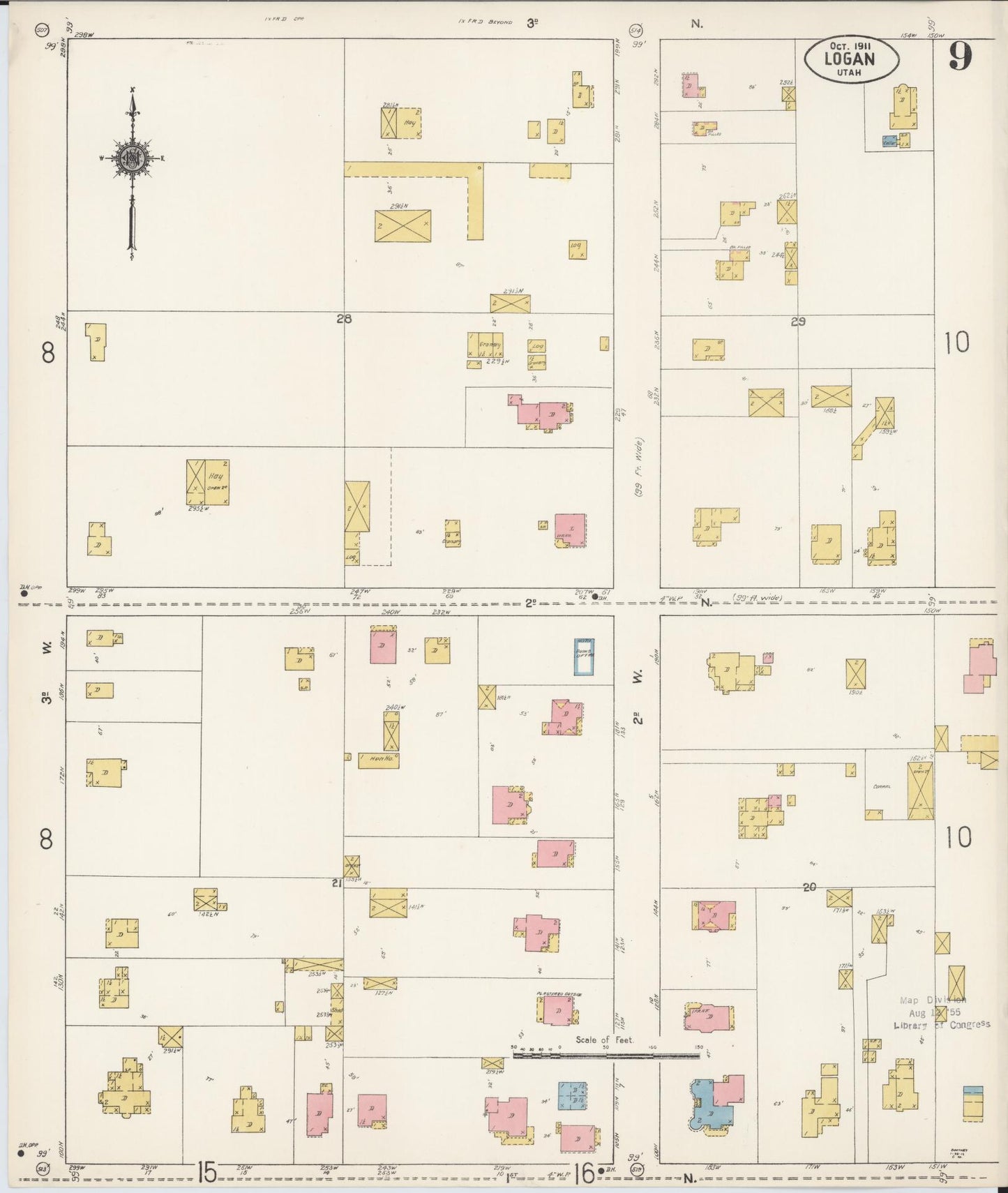 Sanborn Fire Insurance Map from Logan, Cache County, Utah (1911), Sheet #0009 - Historic Sanborn Fire Insurance Map Print, vintage old map wall art, antique decor, genealogy gift, Utah Utah map