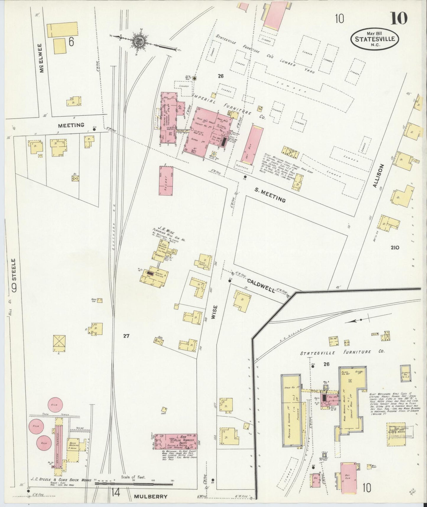 Sanborn Fire Insurance Map from Statesville, Iredell County, North Carolina (1911), Sheet #0010 - Historic Sanborn Fire Insurance Map Print, vintage old map wall art, antique decor, genealogy gift, North Carolina North Carolina map