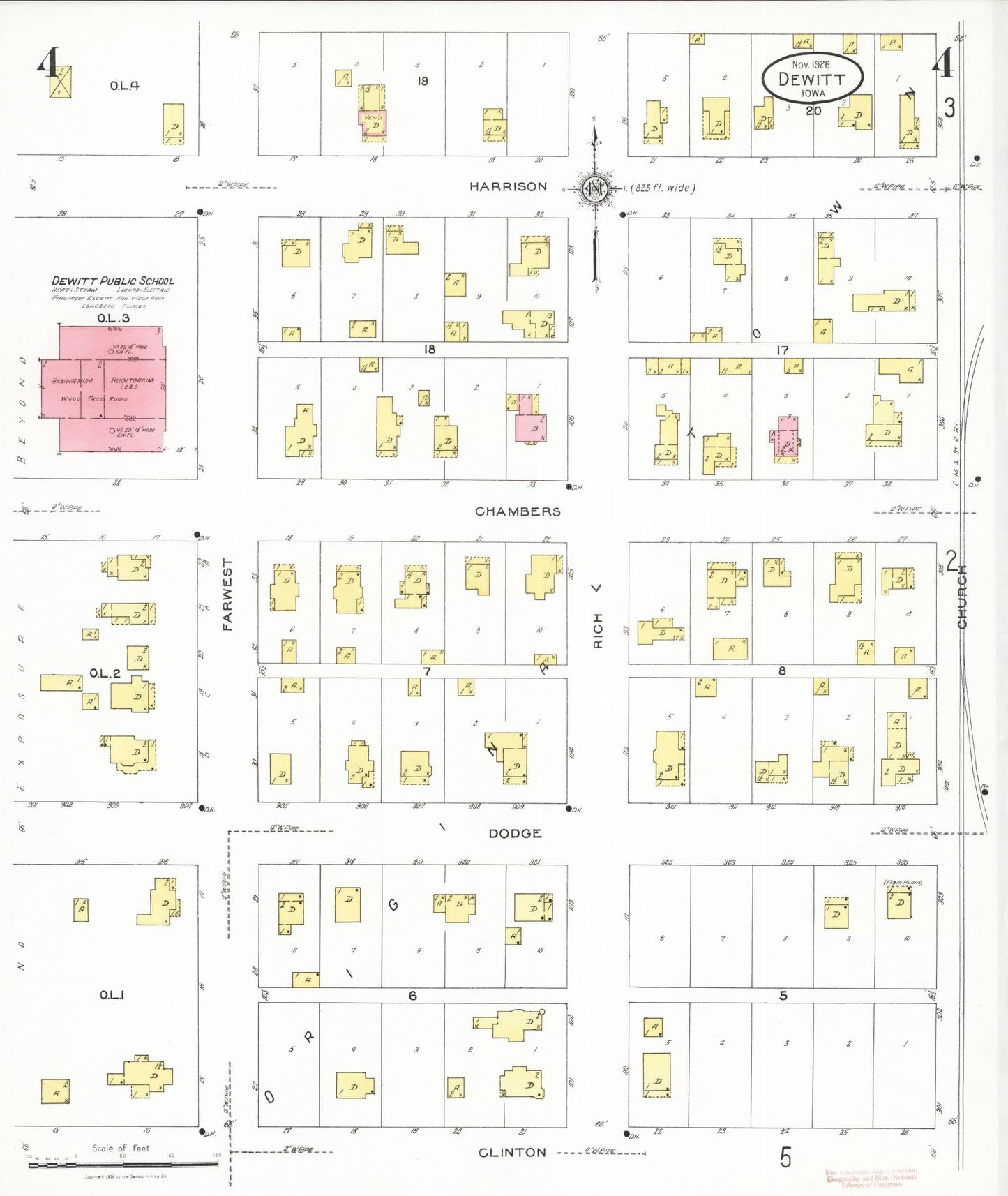 Sanborn Fire Insurance Map from De Witt, Clinton County, Iowa (1926), Sheet #0004 - Historic Sanborn Fire Insurance Map Print, vintage old map wall art