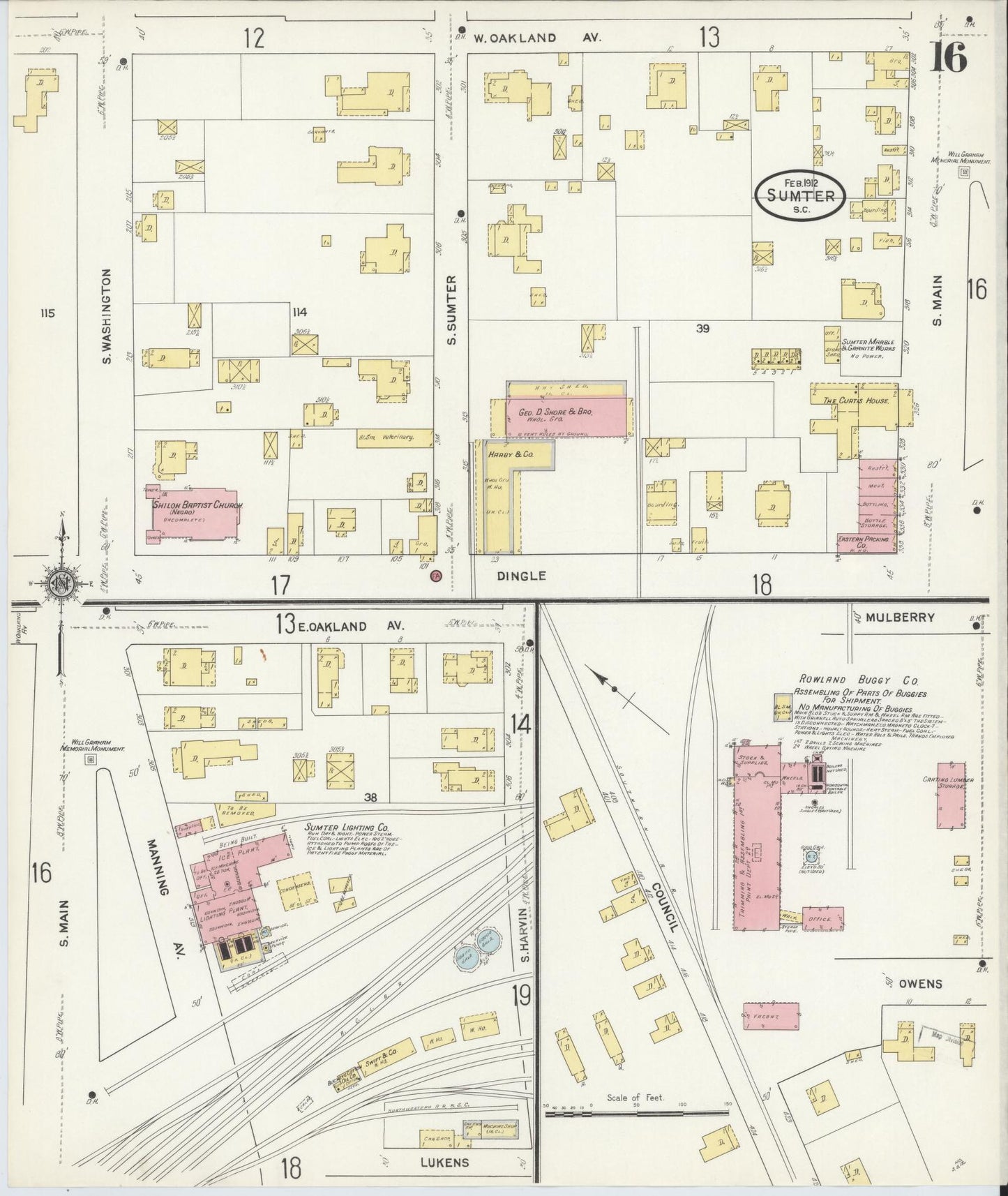 Sanborn Fire Insurance Map from Sumter, Sumter County, South Carolina (1912), Sheet #0016 - Historic Sanborn Fire Insurance Map Print, vintage old map wall art, antique decor, genealogy gift, South Carolina South Carolina map