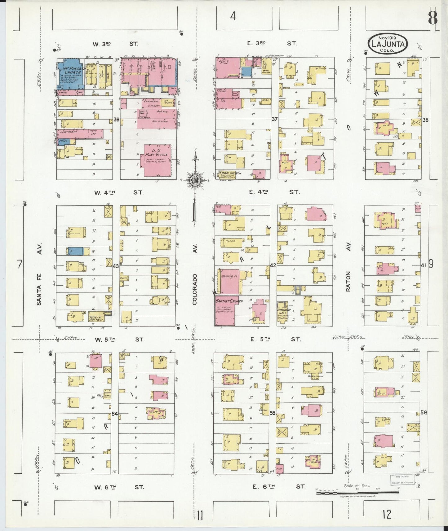 Sanborn Fire Insurance Map from La Junta, Otero County, Colorado (1919), Sheet #0008 - Historic Sanborn Fire Insurance Map Print, vintage old map wall art, antique decor, genealogy gift, Colorado Colorado map