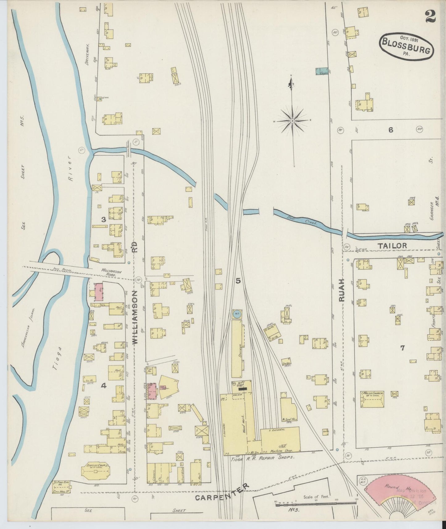 Sanborn Fire Insurance Map from Blossburg, Tioga County, Pennsylvania (1891), Sheet #0002 - Historic Sanborn Fire Insurance Map Print, vintage old map wall art, antique decor, genealogy gift, Pennsylvania Pennsylvania map