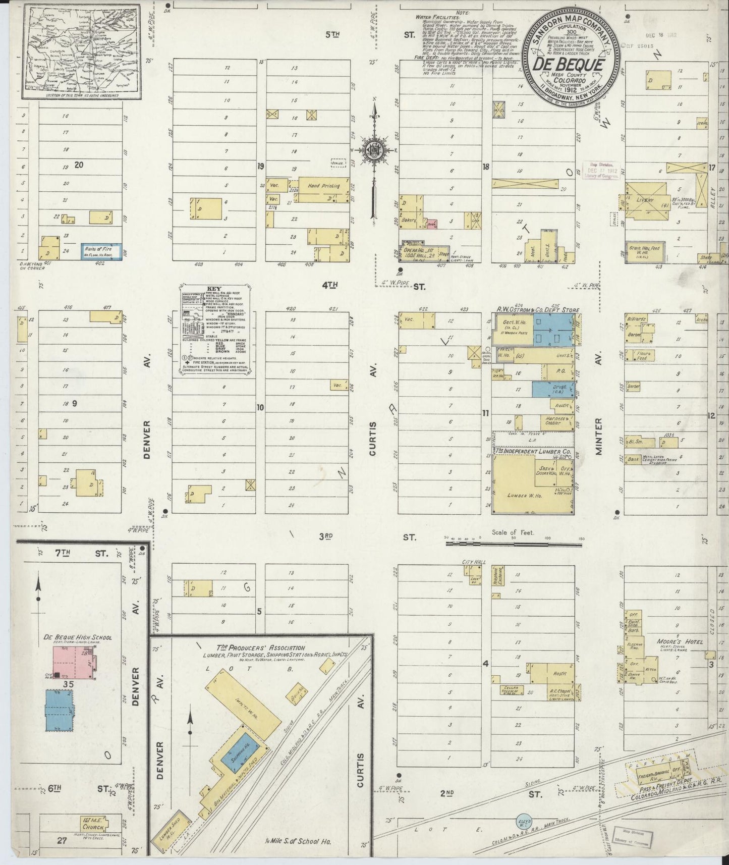Sanborn Fire Insurance Map from De Beque, Mesa County, Colorado (1912), Sheet #0001 - Historic Sanborn Fire Insurance Map Print, vintage old map wall art, antique decor, genealogy gift, Colorado Colorado map