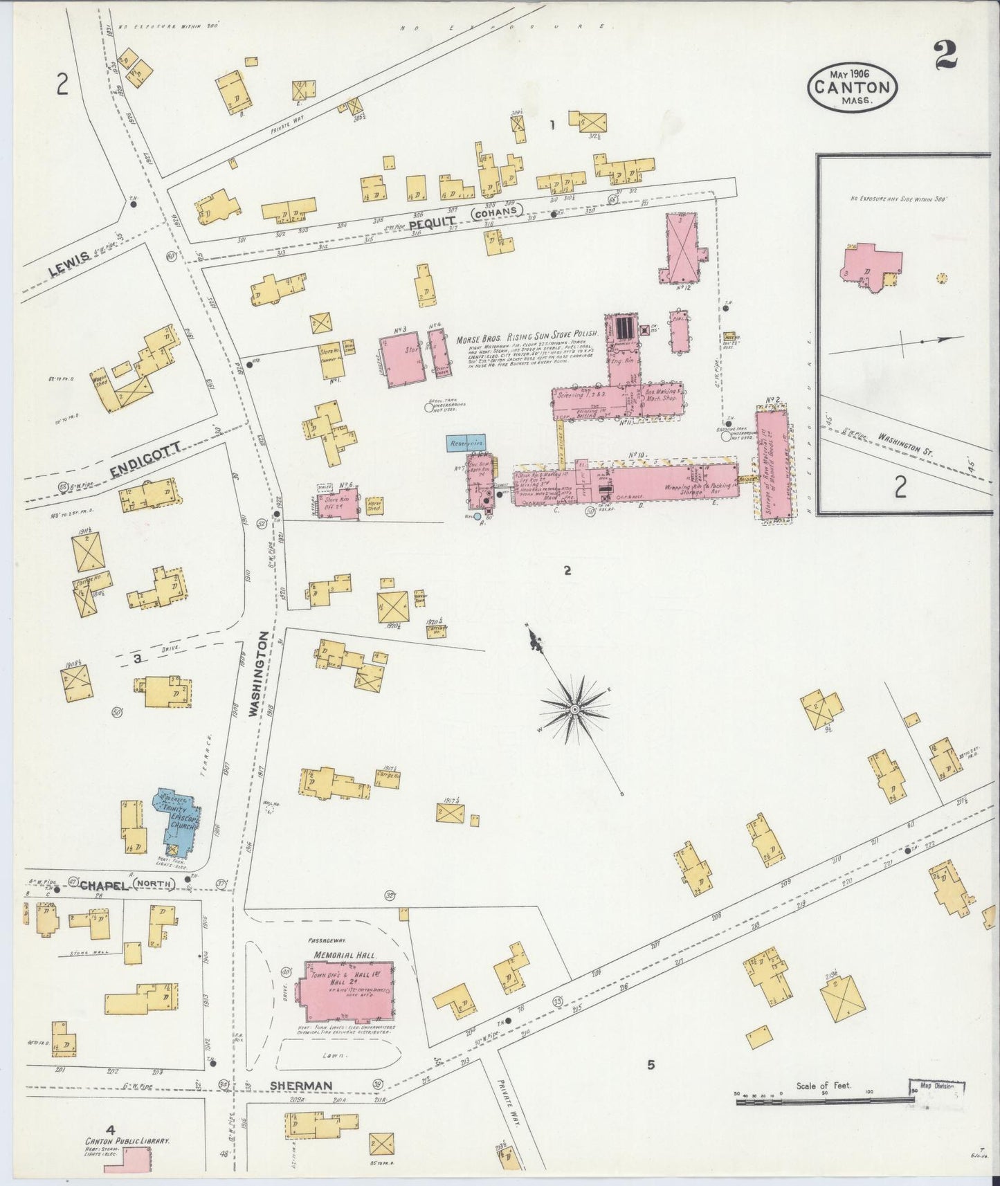 Sanborn Fire Insurance Map from Canton, Norfolk County, Massachusetts (1906), Sheet #0002 - Historic Sanborn Fire Insurance Map Print, vintage old map wall art, antique decor, genealogy gift, Massachusetts Massachusetts map