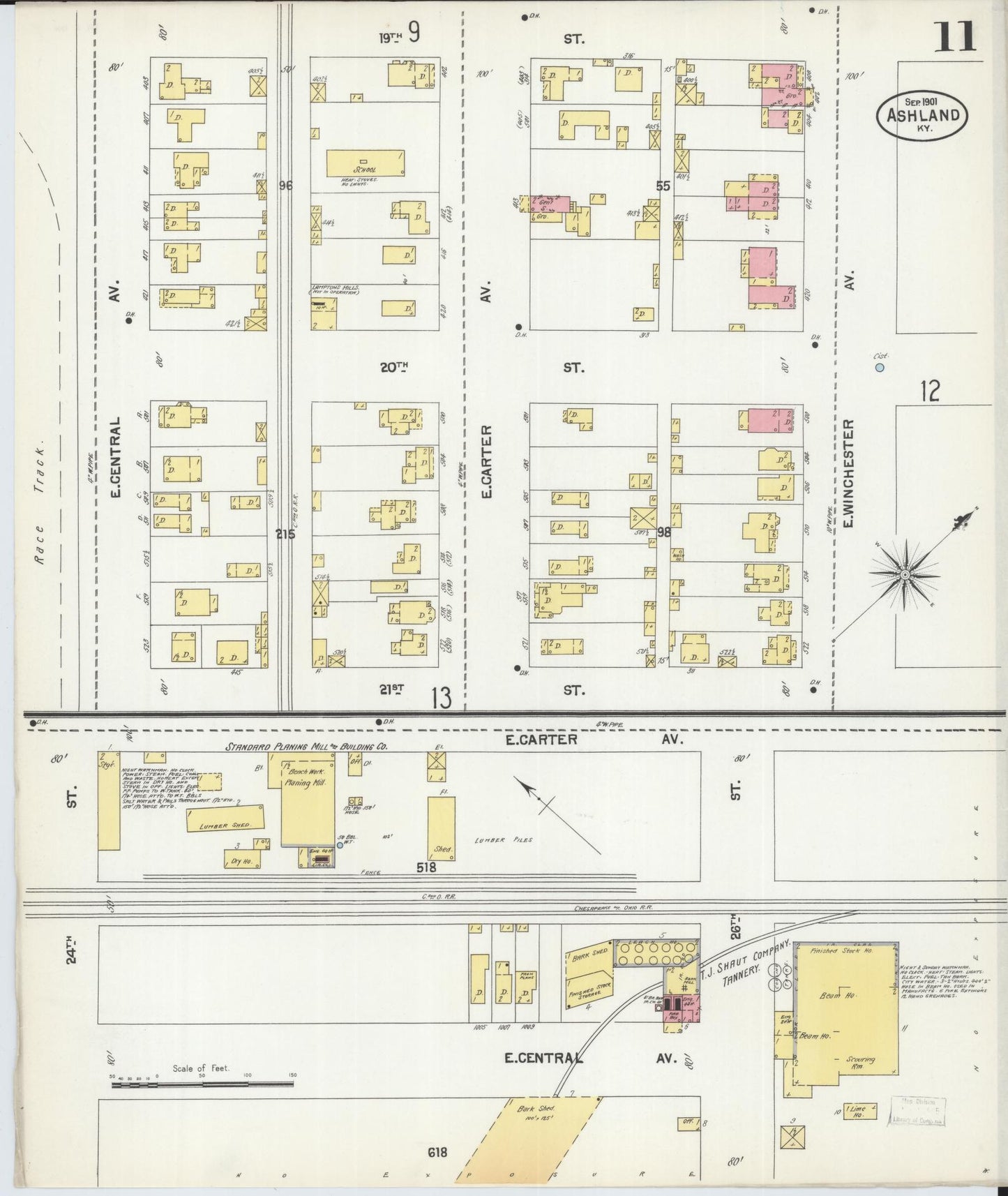 Sanborn Fire Insurance Map from Ashland, Boyd County, Kentucky (1901), Sheet #0011 - Historic Sanborn Fire Insurance Map Print, vintage old map wall art, antique decor, genealogy gift, Kentucky Kentucky map