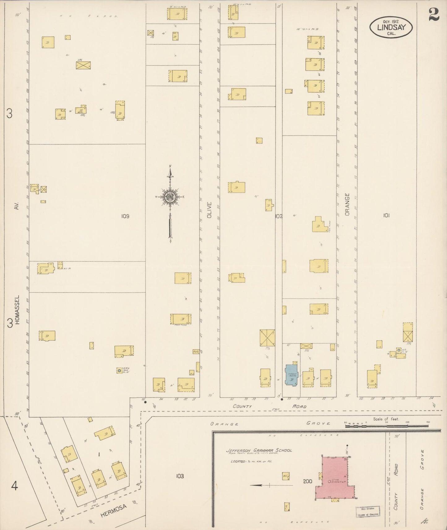 Sanborn Fire Insurance Map from Lindsay, Tulare County, California (1912), Sheet #0002 - Historic Sanborn Fire Insurance Map Print, vintage old map wall art, antique decor, genealogy gift, California California map