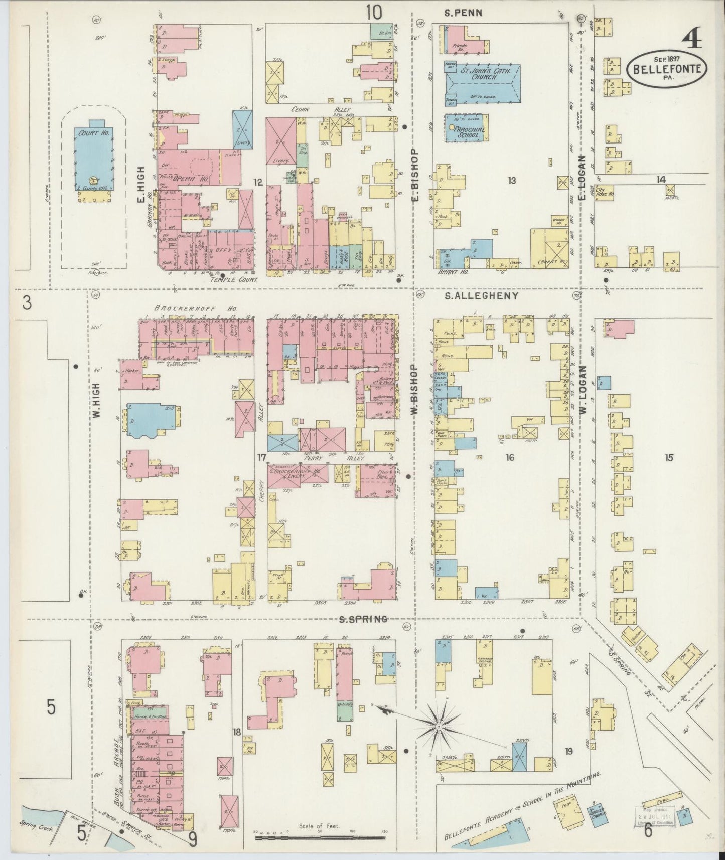 Sanborn Fire Insurance Map from Bellefonte, Centre County, Pennsylvania (1897), Sheet #0004 - Historic Sanborn Fire Insurance Map Print, vintage old map wall art, antique decor, genealogy gift, Pennsylvania Pennsylvania map