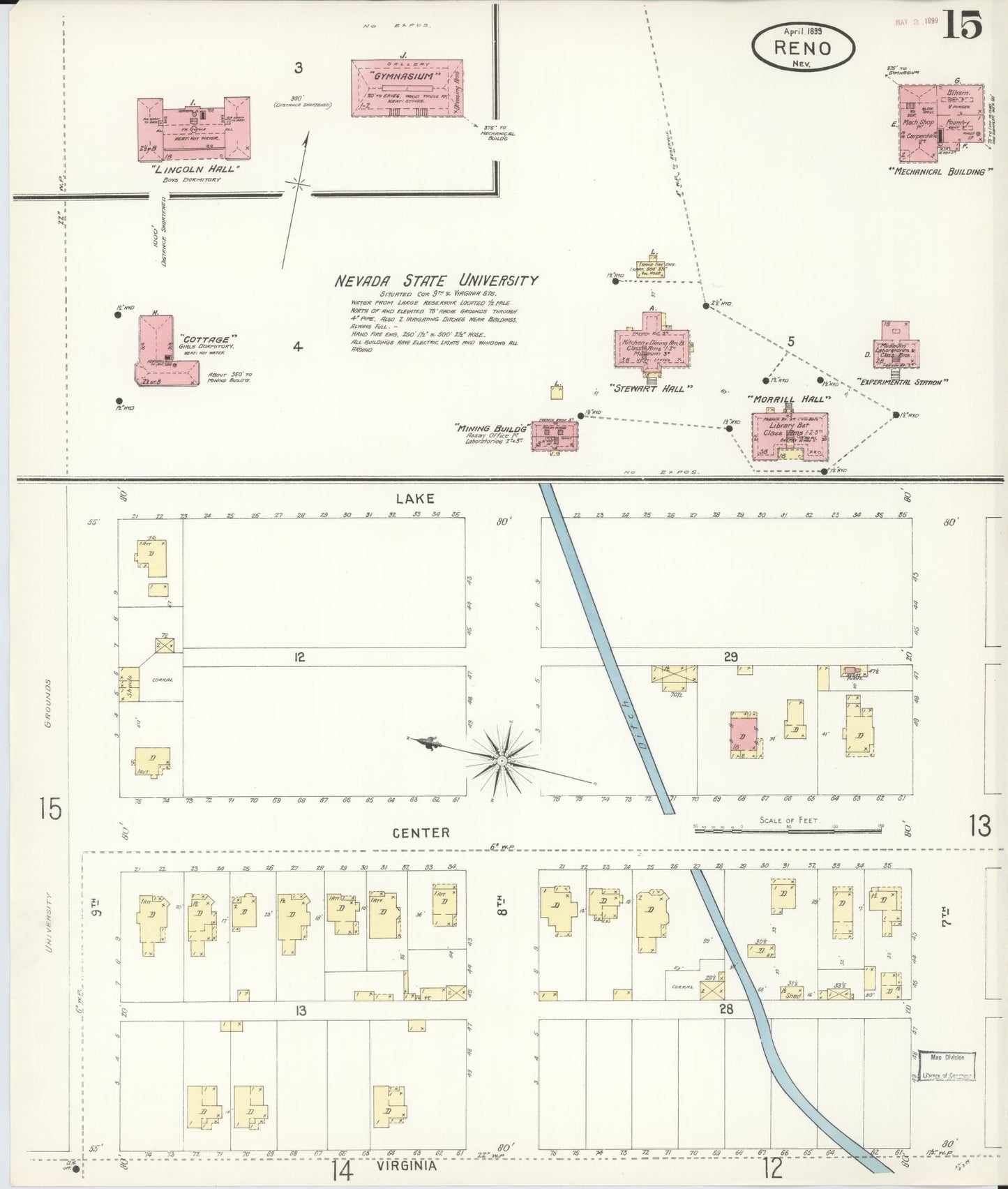 Sanborn Fire Insurance Map from Reno, Washoe County, Nevada (1899), Sheet #0015 - Historic Sanborn Fire Insurance Map Print, vintage old map wall art, antique decor, genealogy gift, Nevada Nevada map