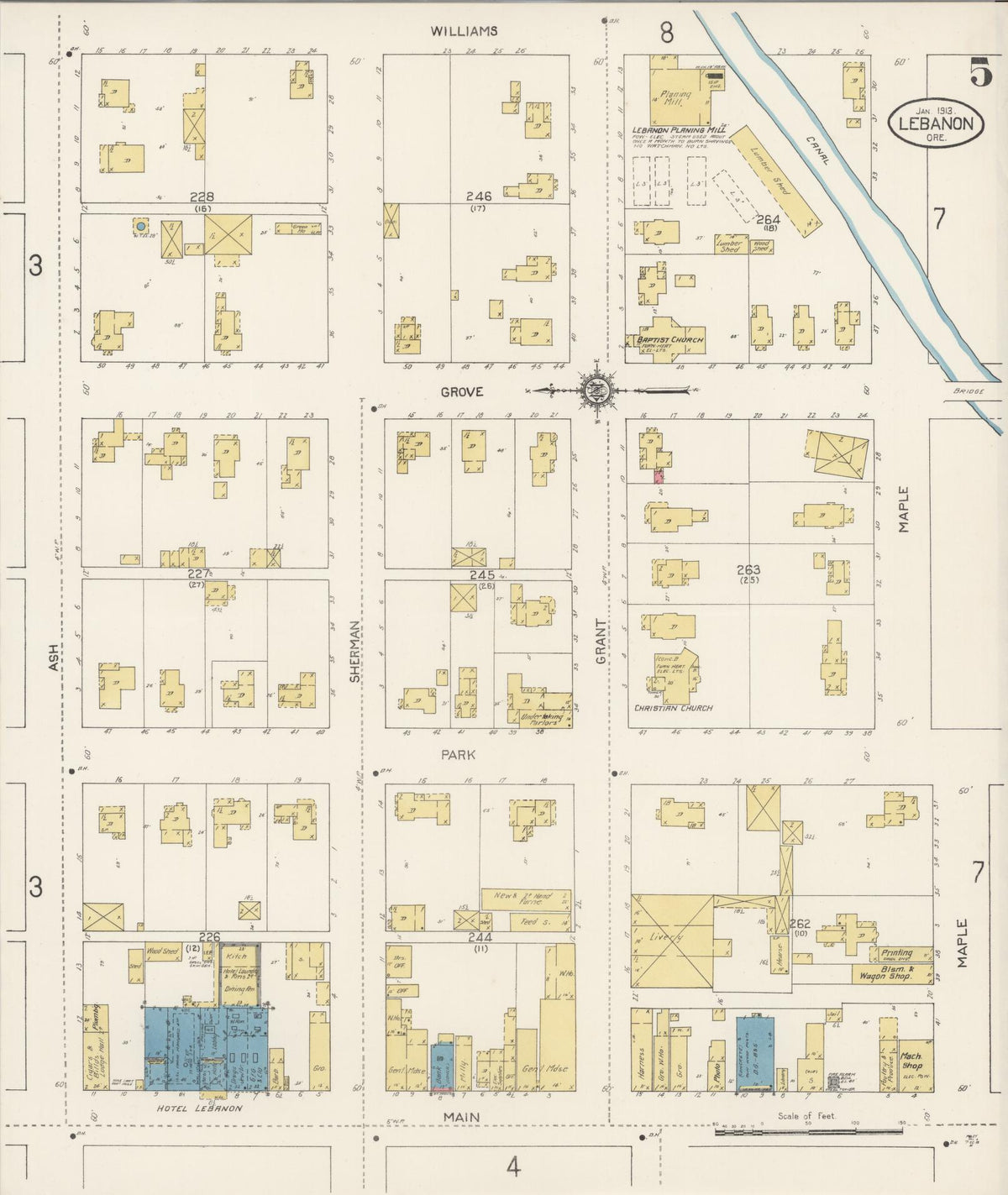 Sanborn Fire Insurance Map from Lebanon, Linn County, Oregon (1913), Sheet #0005 - Historic Sanborn Fire Insurance Map Print, vintage old map wall art, antique decor, genealogy gift, Oregon Oregon map