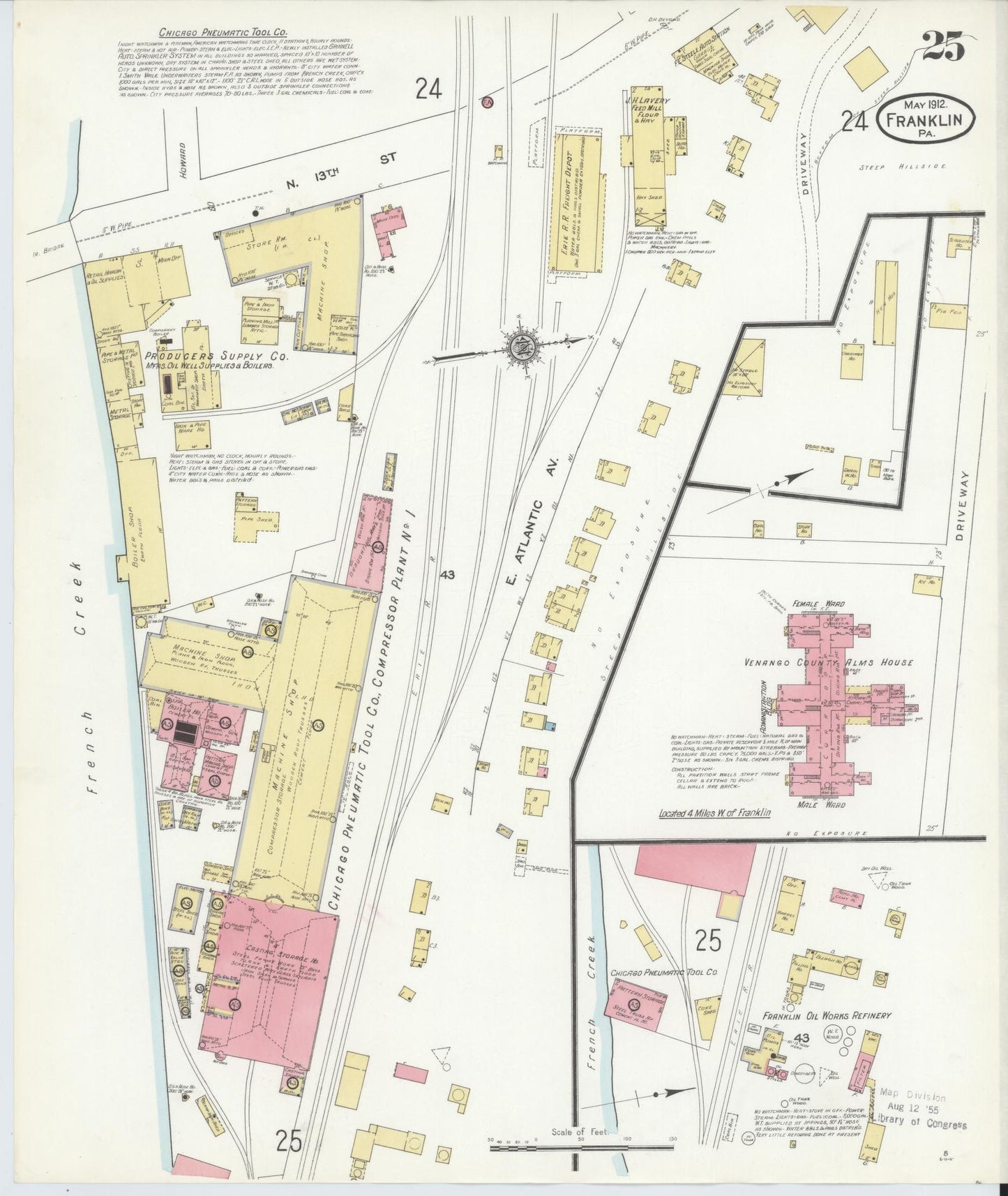 Sanborn Fire Insurance Map from Franklin, Venango County, Pennsylvania (1912), Sheet #0025 - Historic Sanborn Fire Insurance Map Print, vintage old map wall art, antique decor, genealogy gift, Pennsylvania Pennsylvania map