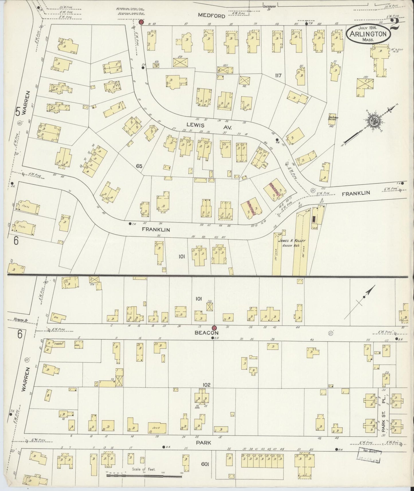 Sanborn Fire Insurance Map from Arlington, Middlesex County, Massachusetts (1914), Sheet #0002 - Historic Sanborn Fire Insurance Map Print, vintage old map wall art, antique decor, genealogy gift, Massachusetts Massachusetts map