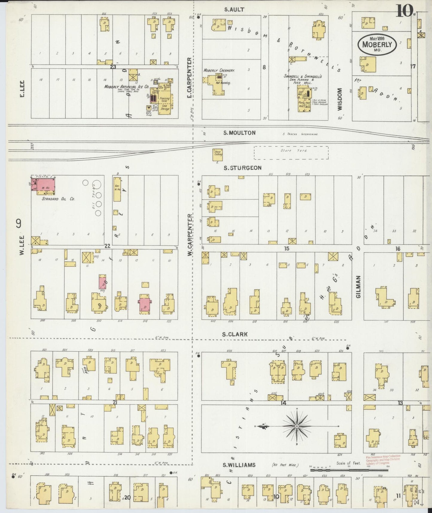 Sanborn Fire Insurance Map from Moberly, Randolph County, Missouri (1899), Sheet #0010 - Historic Sanborn Fire Insurance Map Print, vintage old map wall art, antique decor, genealogy gift, Missouri Missouri map