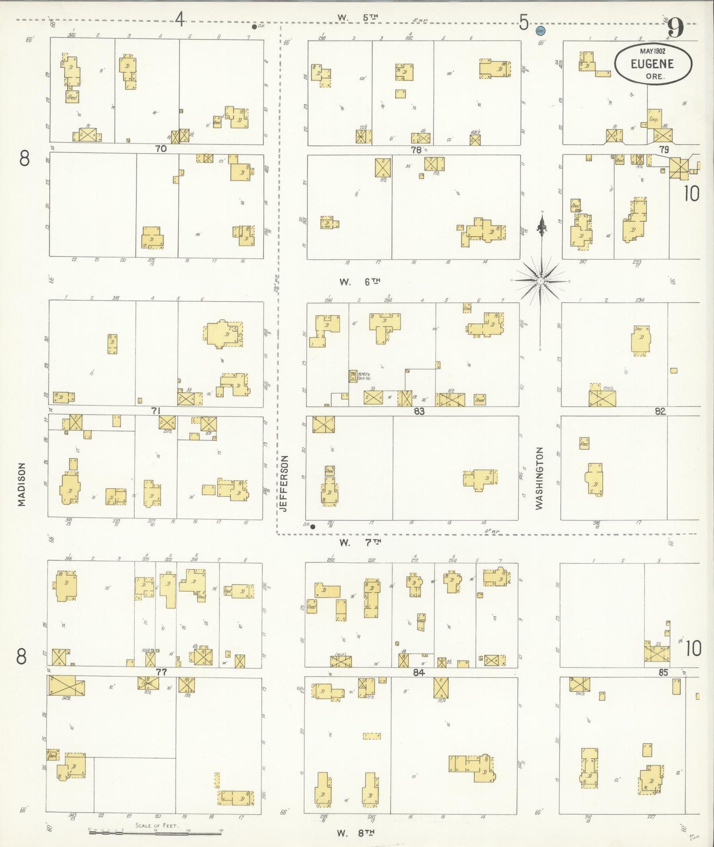 Sanborn Fire Insurance Map from Eugene, Lane County, Oregon (1902), Sheet #0009 - Historic Sanborn Fire Insurance Map Print, vintage old map wall art, antique decor, genealogy gift, Oregon Oregon map
